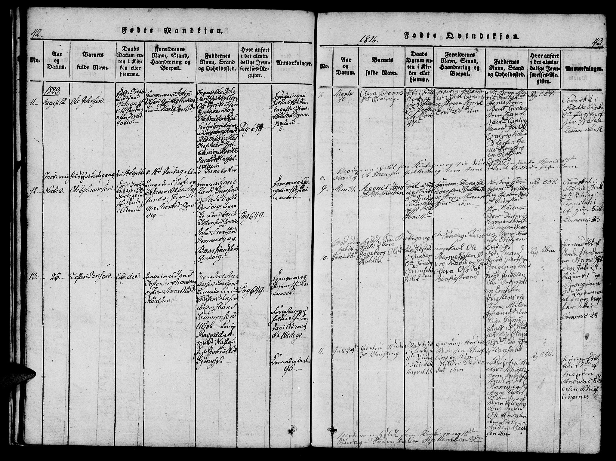 Ministerialprotokoller, klokkerbøker og fødselsregistre - Møre og Romsdal, AV/SAT-A-1454/573/L0873: Parish register (copy) no. 573C01, 1819-1834, p. 42-43