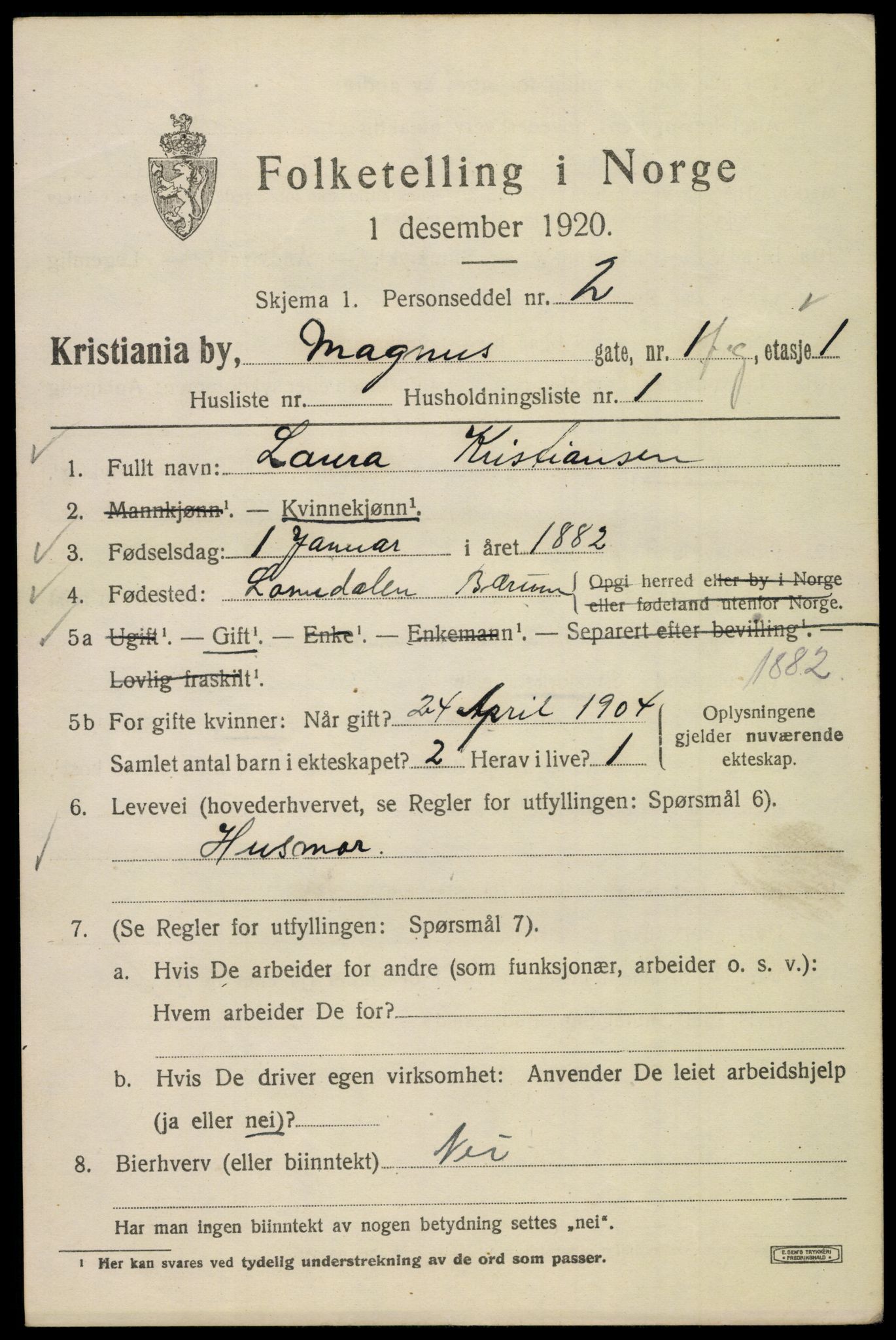 SAO, 1920 census for Kristiania, 1920, p. 369839