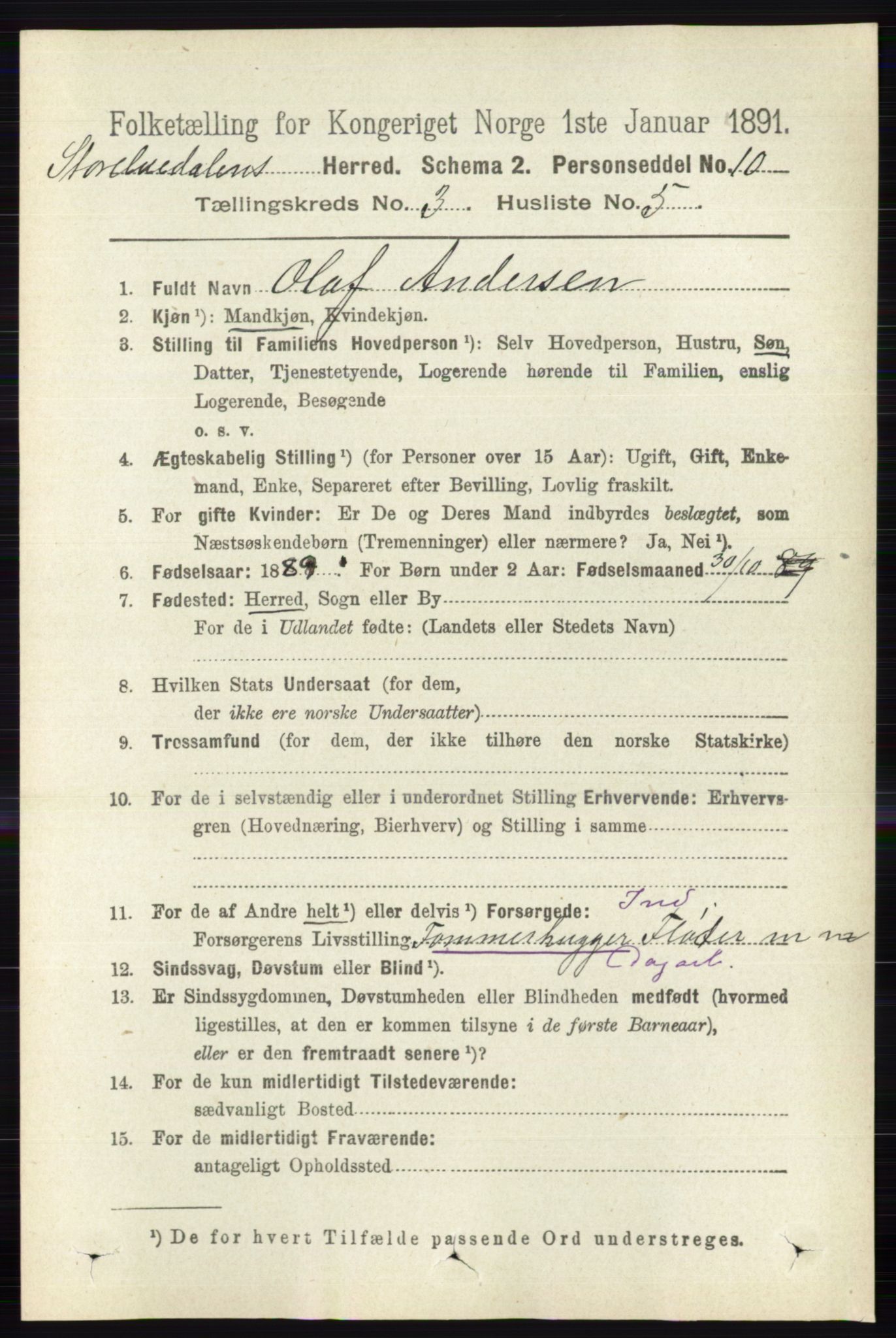 RA, 1891 census for 0430 Stor-Elvdal, 1891, p. 877