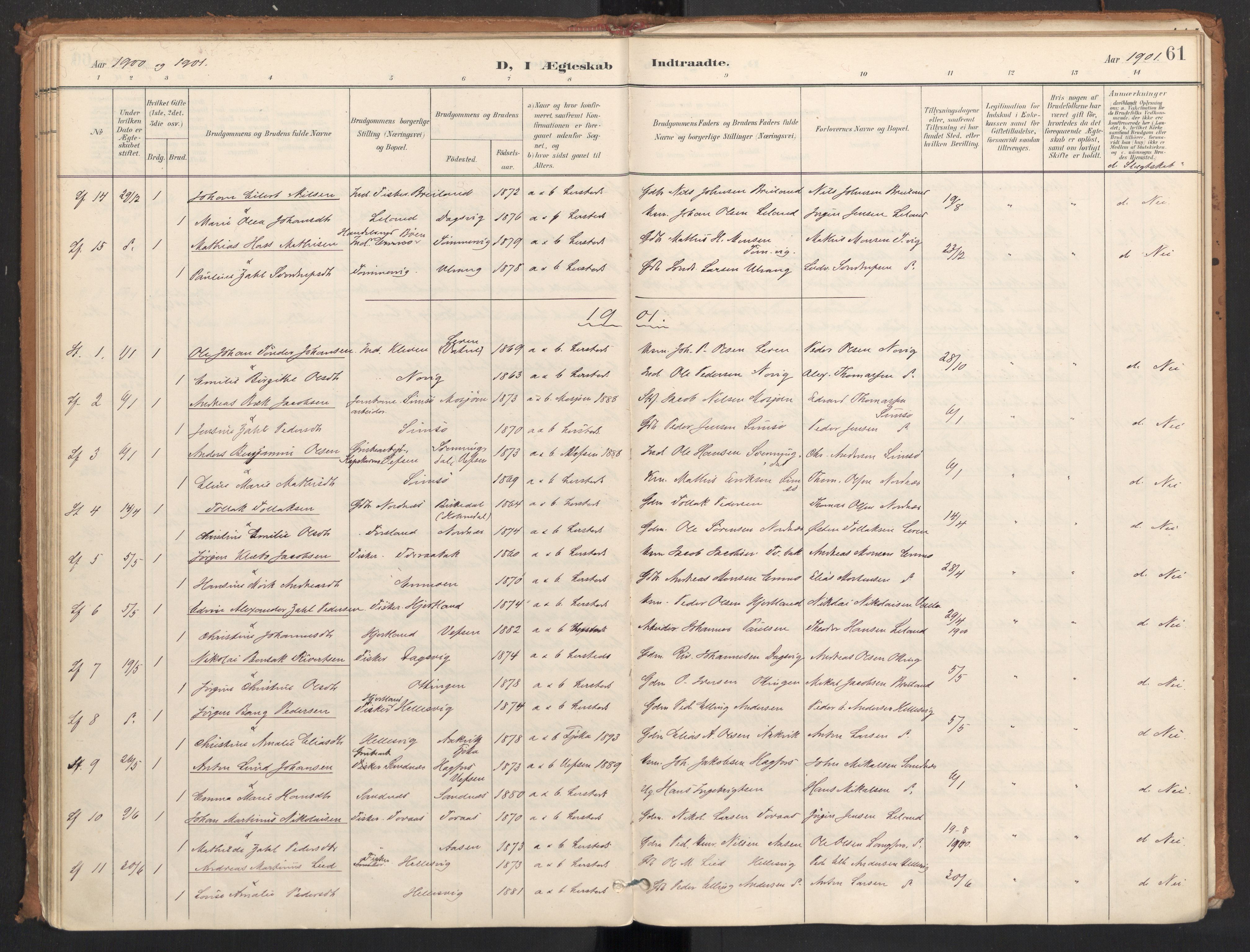 Ministerialprotokoller, klokkerbøker og fødselsregistre - Nordland, AV/SAT-A-1459/831/L0472: Parish register (official) no. 831A03, 1897-1912, p. 61