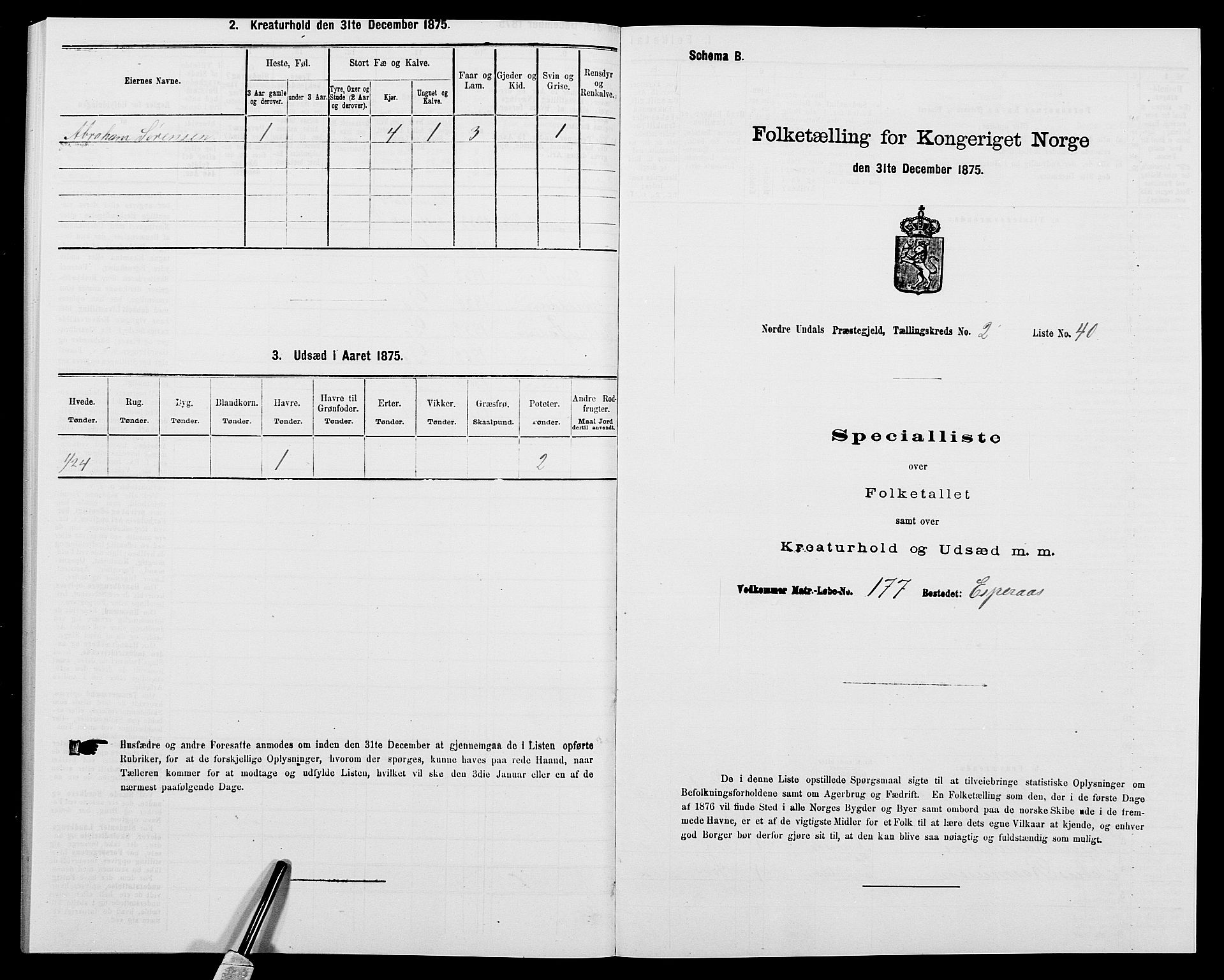 SAK, 1875 census for 1028P Nord-Audnedal, 1875, p. 247