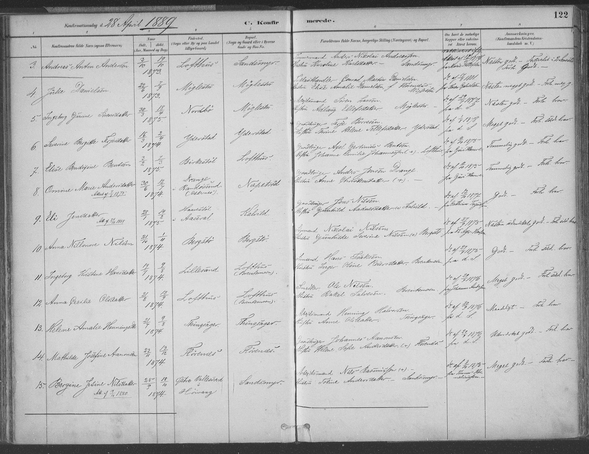 Vestre Moland sokneprestkontor, AV/SAK-1111-0046/F/Fa/Fab/L0009: Parish register (official) no. A 9, 1884-1899, p. 122