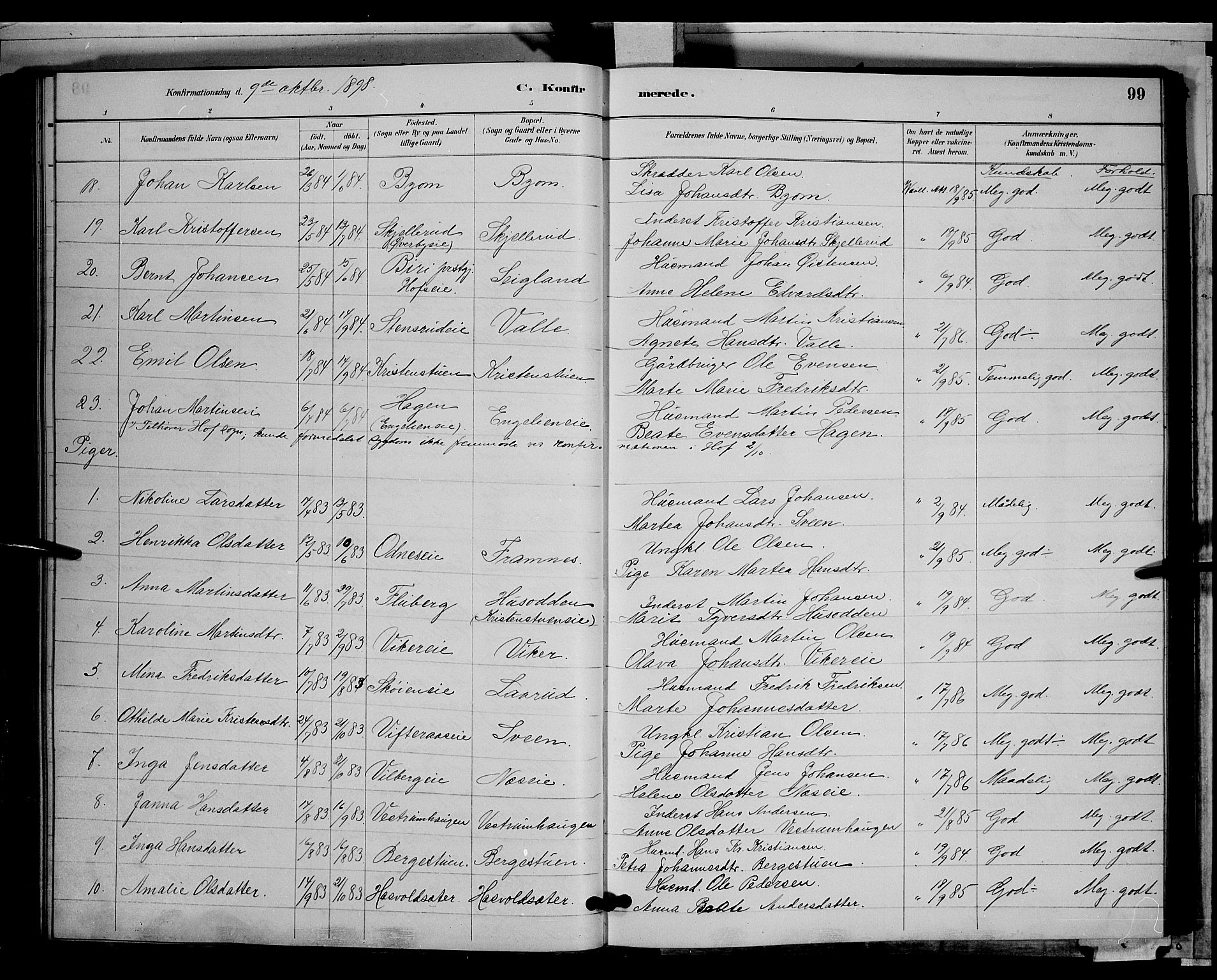 Søndre Land prestekontor, AV/SAH-PREST-122/L/L0003: Parish register (copy) no. 3, 1884-1902, p. 99