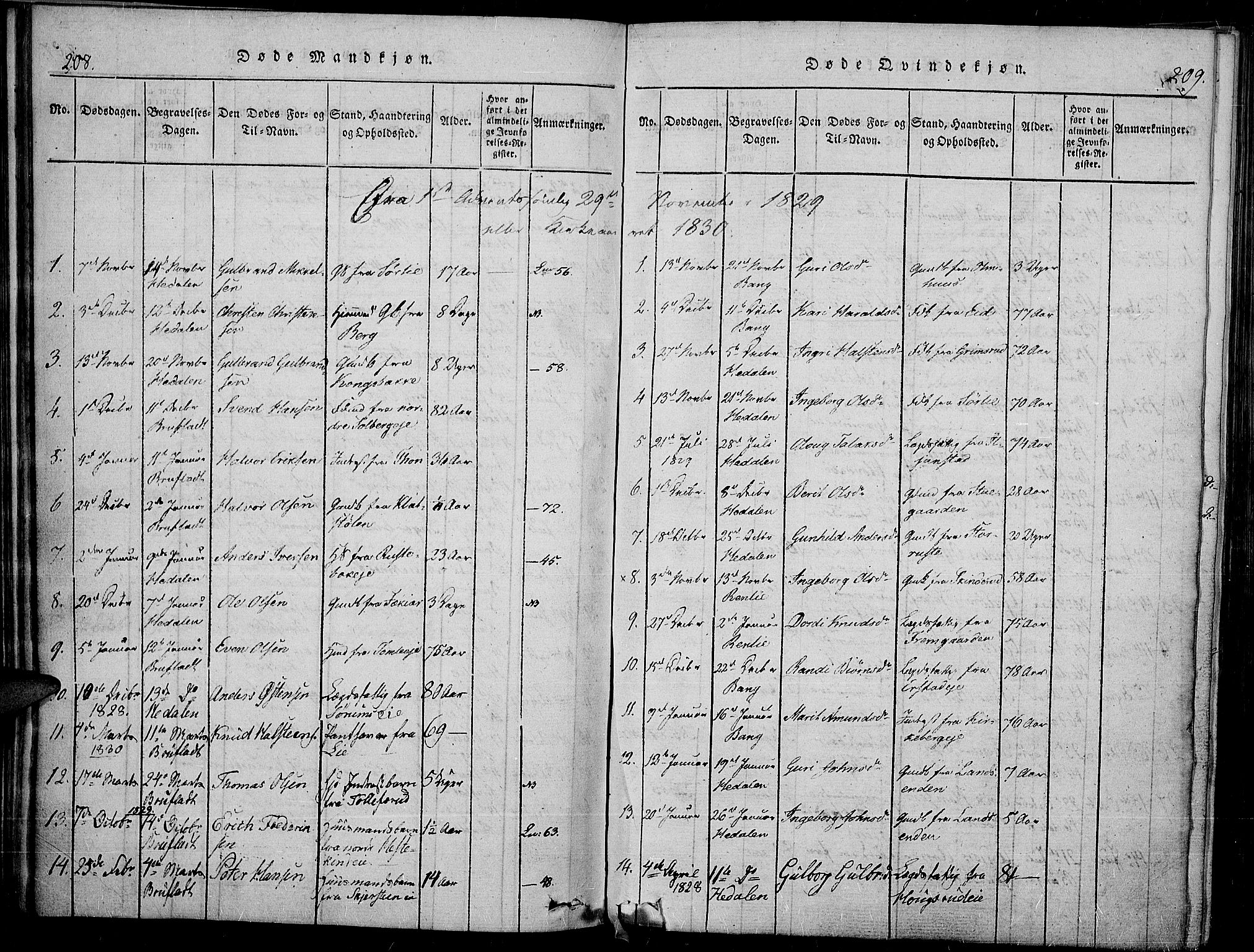 Sør-Aurdal prestekontor, SAH/PREST-128/H/Ha/Haa/L0003: Parish register (official) no. 3, 1825-1840, p. 208-209