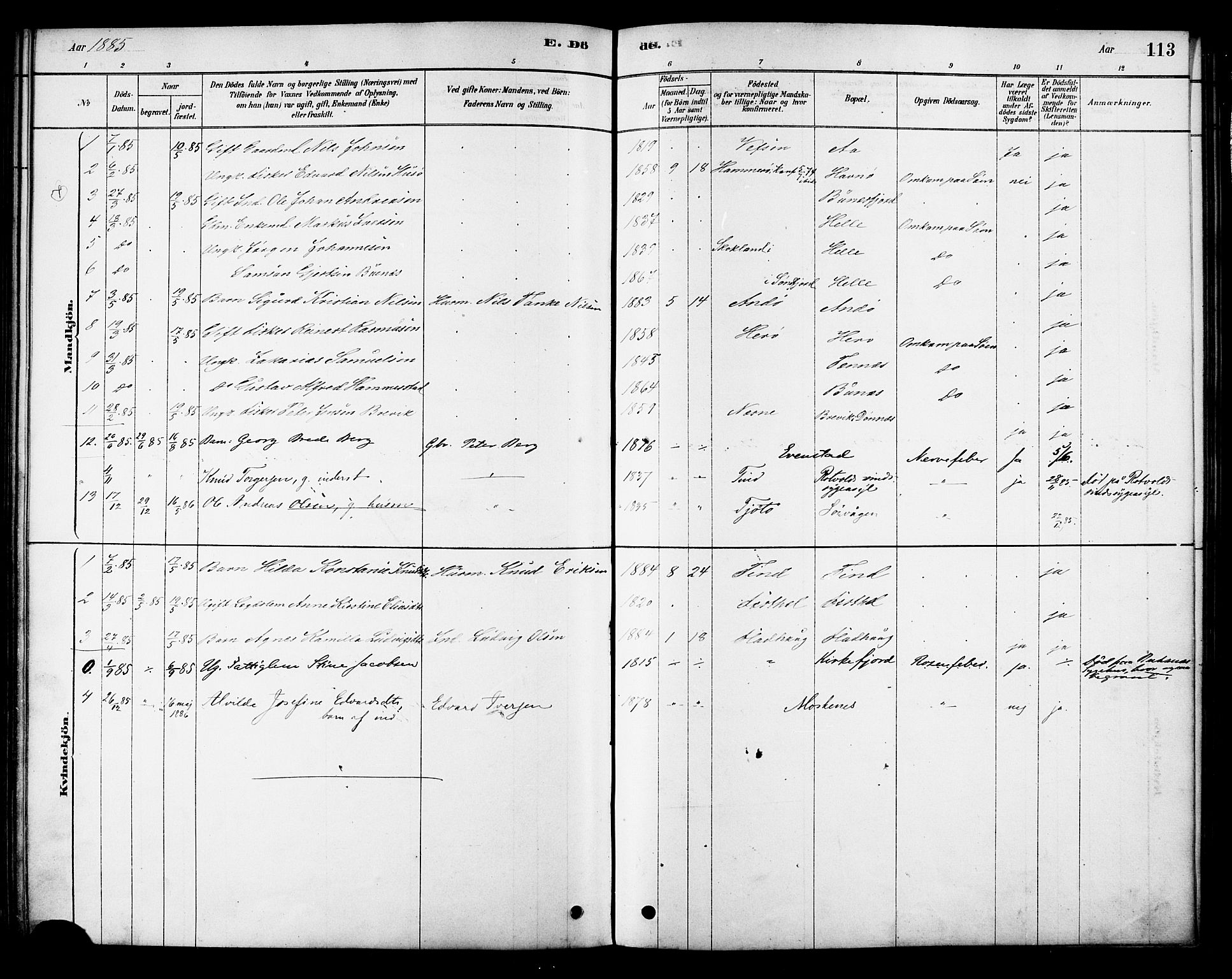 Ministerialprotokoller, klokkerbøker og fødselsregistre - Nordland, SAT/A-1459/886/L1219: Parish register (official) no. 886A01, 1878-1892, p. 113