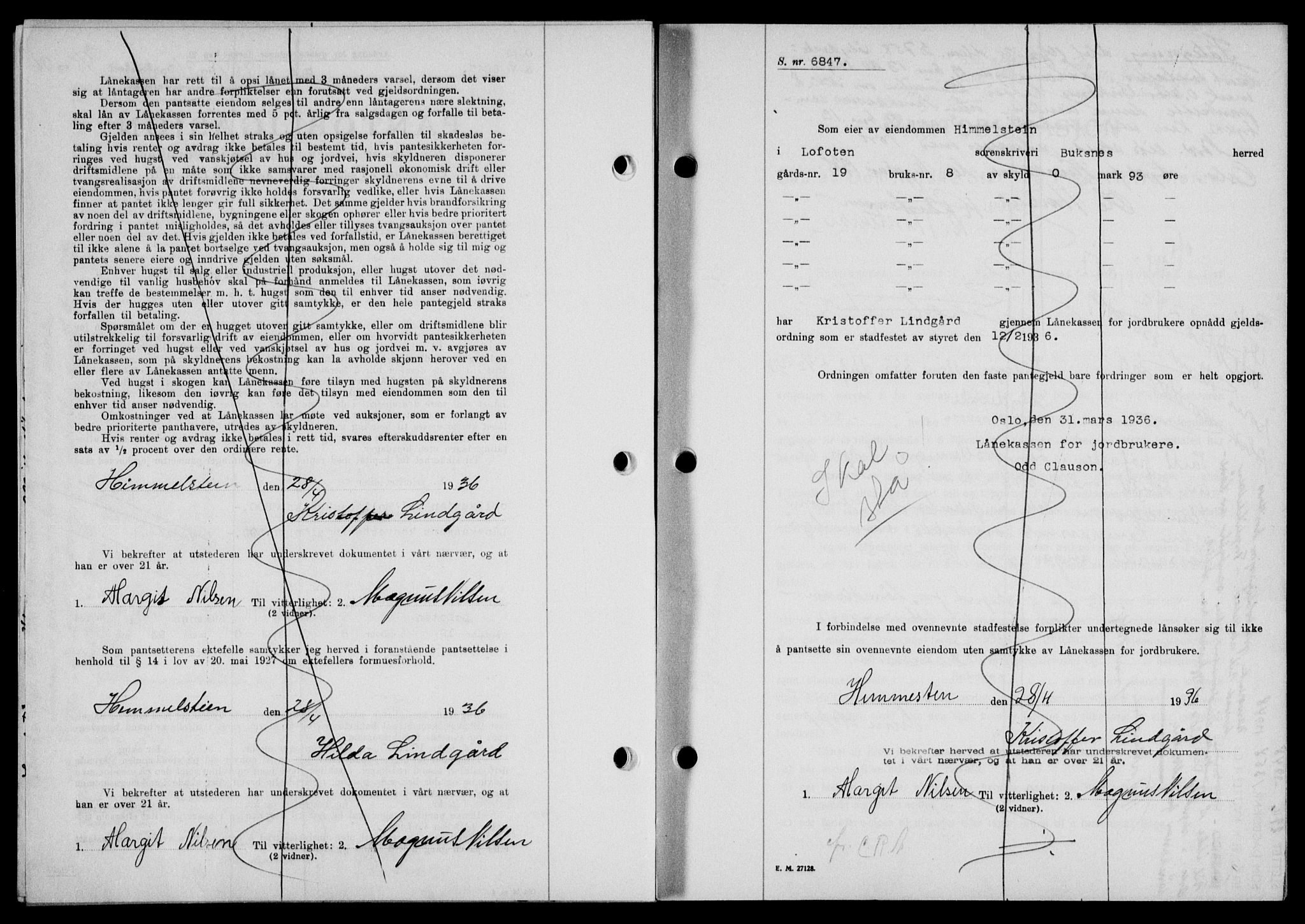 Lofoten sorenskriveri, SAT/A-0017/1/2/2C/L0033b: Mortgage book no. 33b, 1936-1936, Diary no: : 784/1936