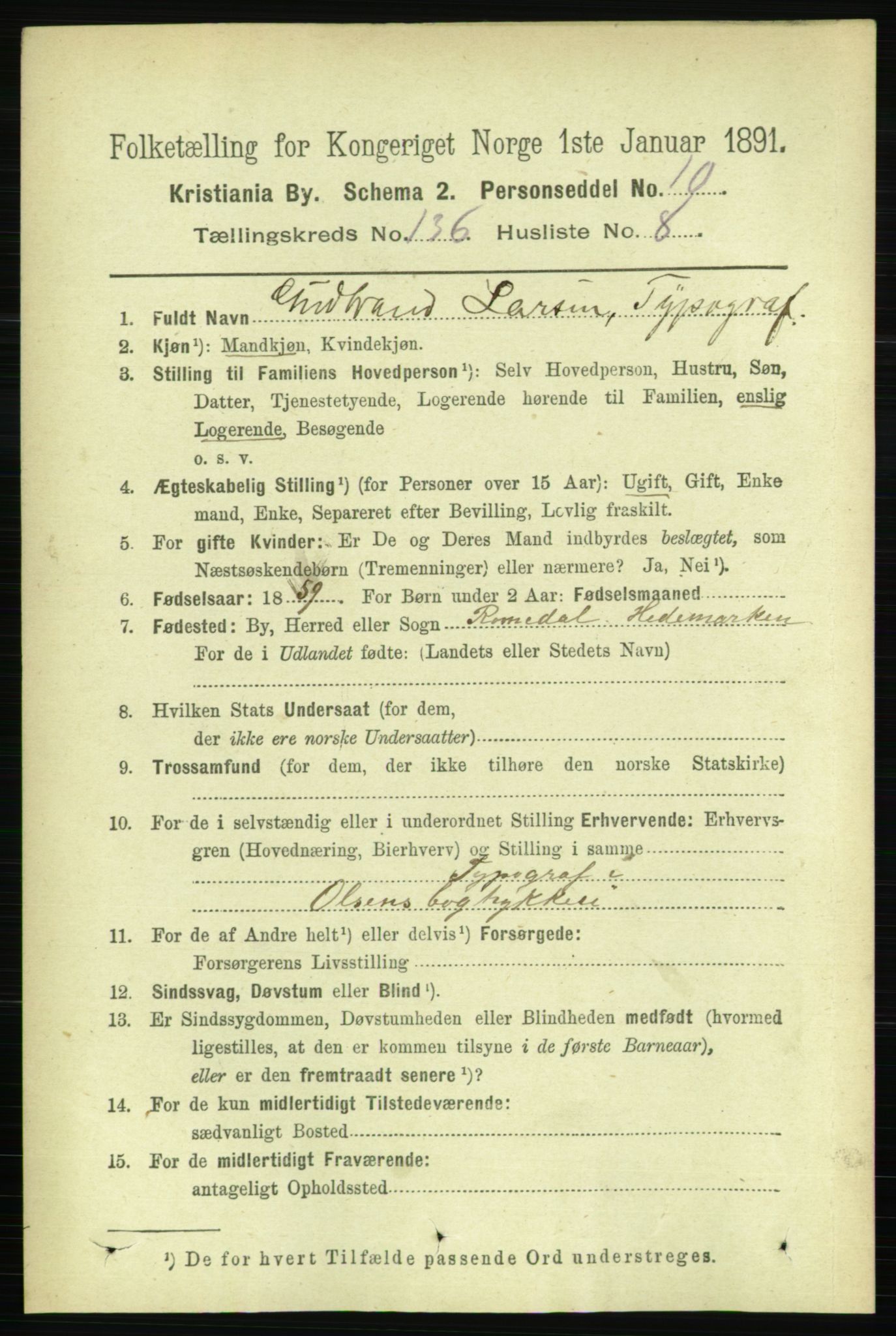 RA, 1891 census for 0301 Kristiania, 1891, p. 75423