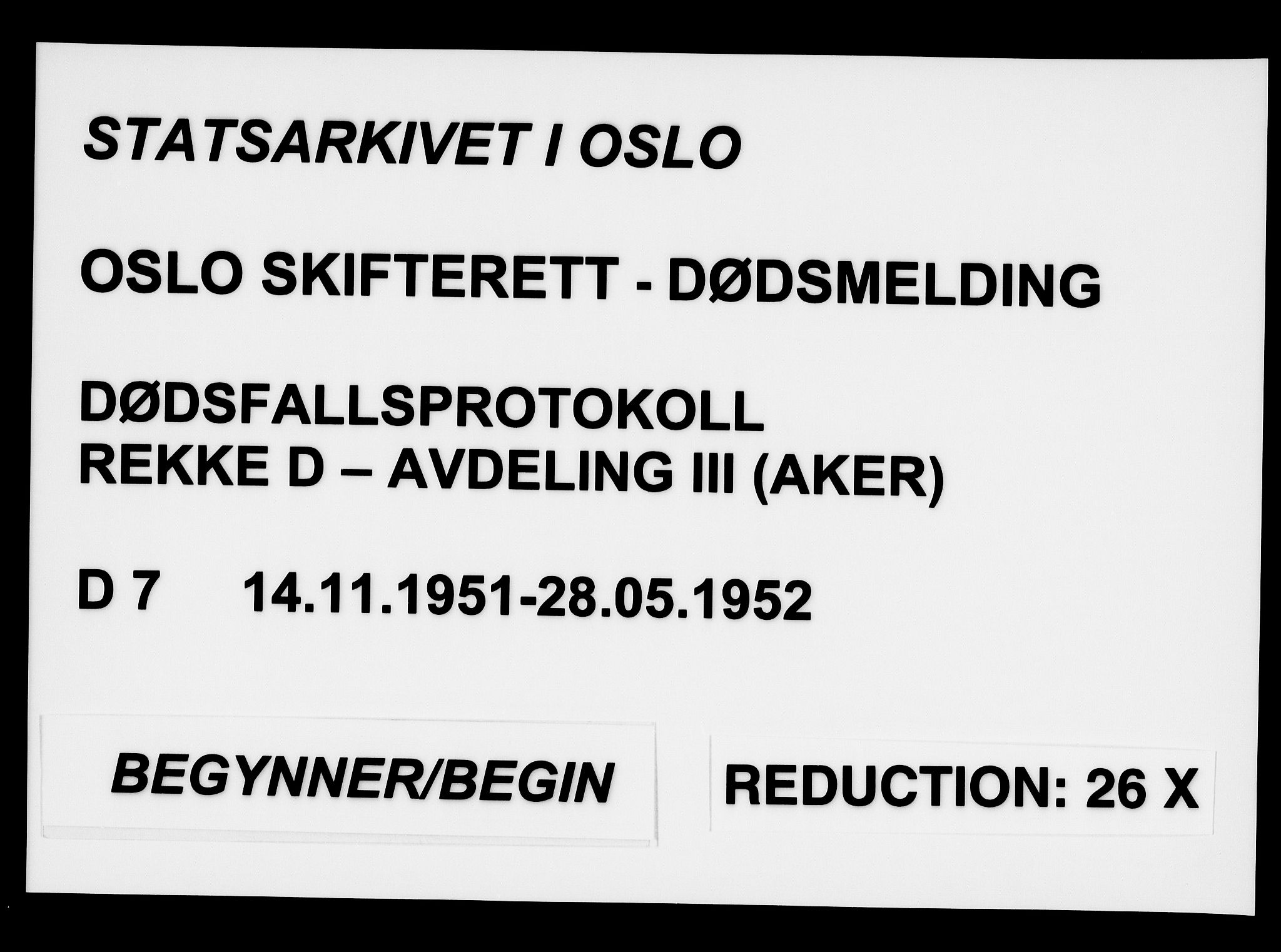 Oslo skifterett, AV/SAO-A-10383/G/Ga/Gad/L0007: Dødsfallsprotokoll - avd. III, 1951-1952