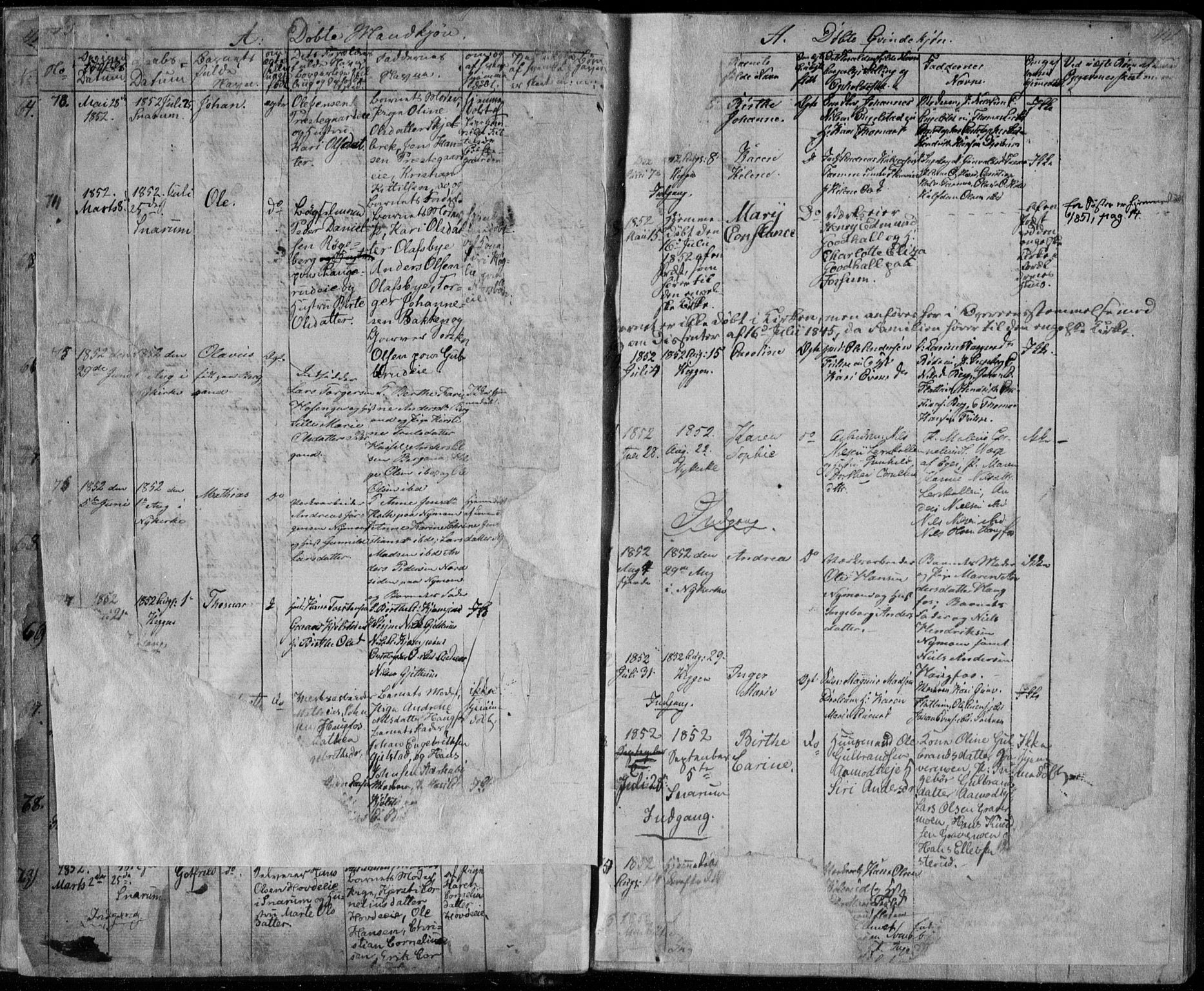 Modum kirkebøker, AV/SAKO-A-234/F/Fa/L0008: Parish register (official) no. 8, 1851-1859, p. 43-44