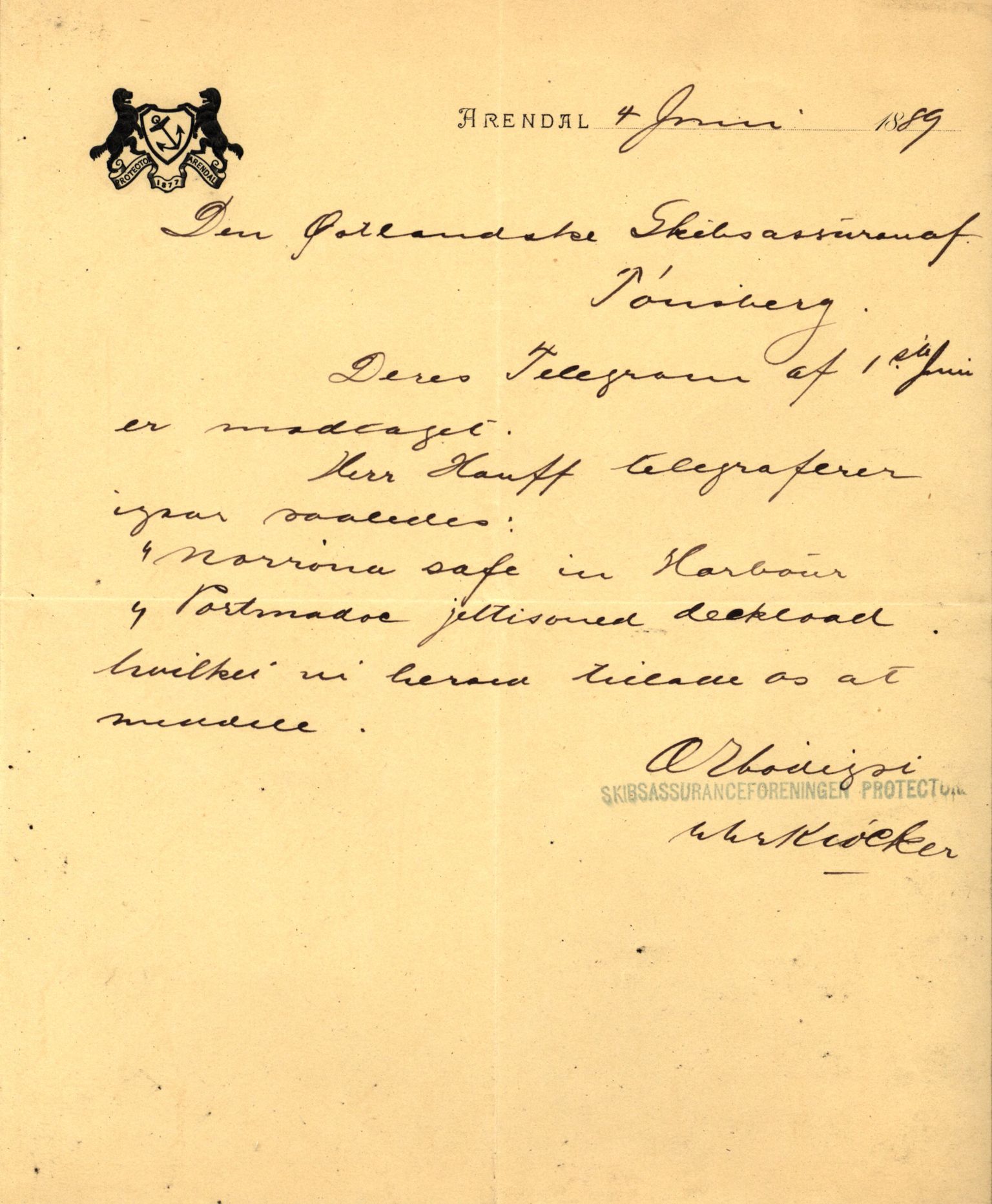 Pa 63 - Østlandske skibsassuranceforening, VEMU/A-1079/G/Ga/L0024/0001: Havaridokumenter / Norrøna, Phønic, Monark, Johan Dahll, Josephine, 1889, p. 19