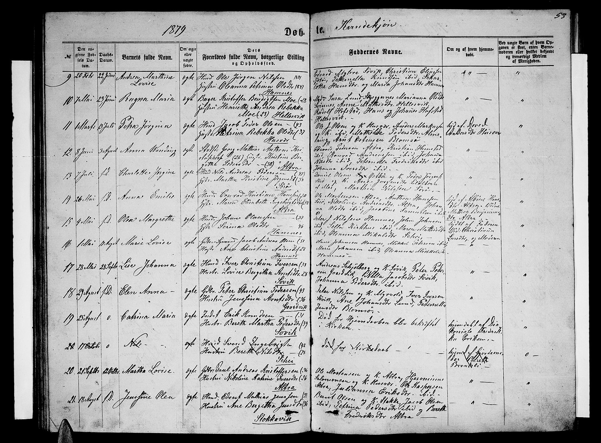 Ministerialprotokoller, klokkerbøker og fødselsregistre - Nordland, SAT/A-1459/830/L0461: Parish register (copy) no. 830C03, 1866-1881, p. 53