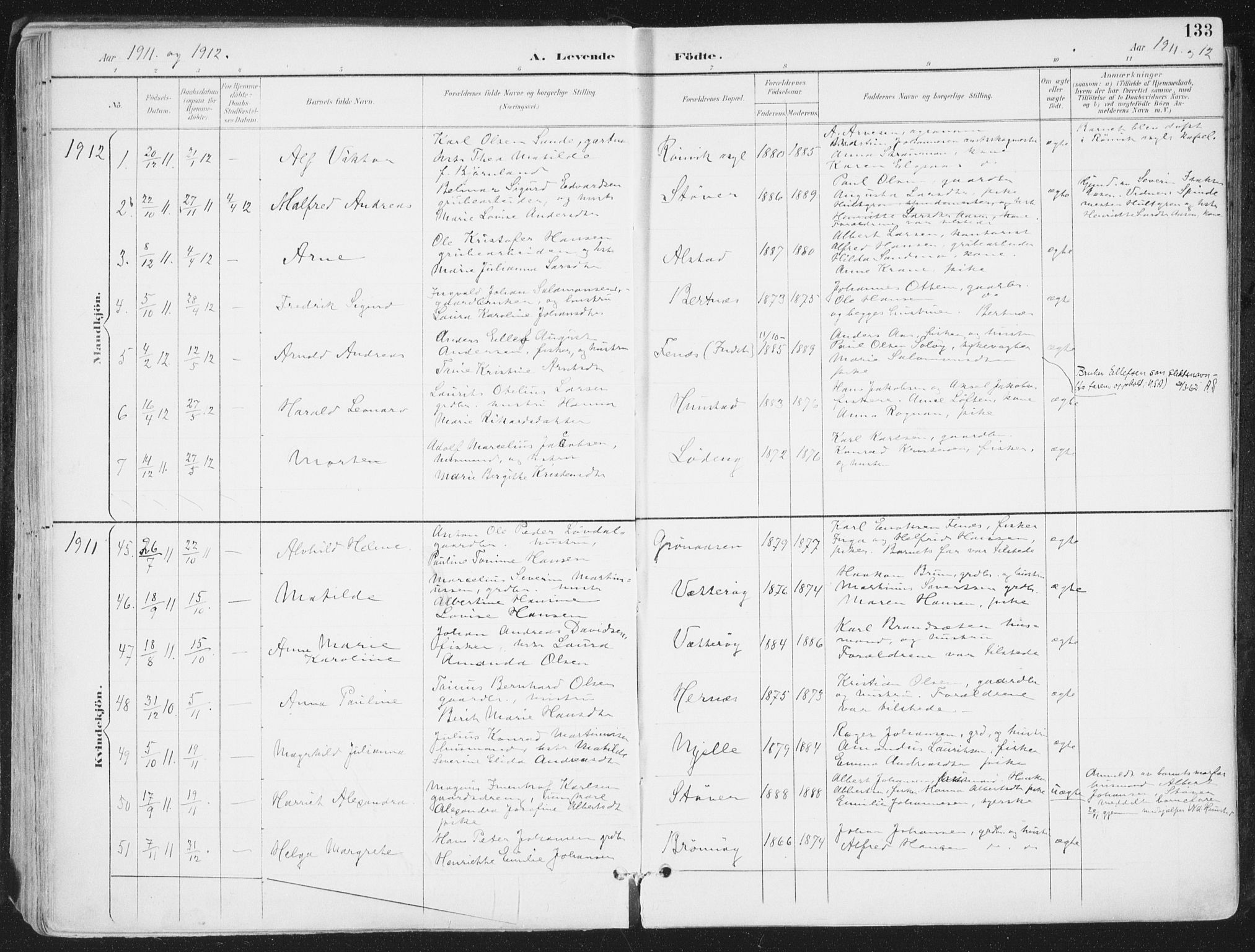 Ministerialprotokoller, klokkerbøker og fødselsregistre - Nordland, SAT/A-1459/802/L0055: Parish register (official) no. 802A02, 1894-1915, p. 133