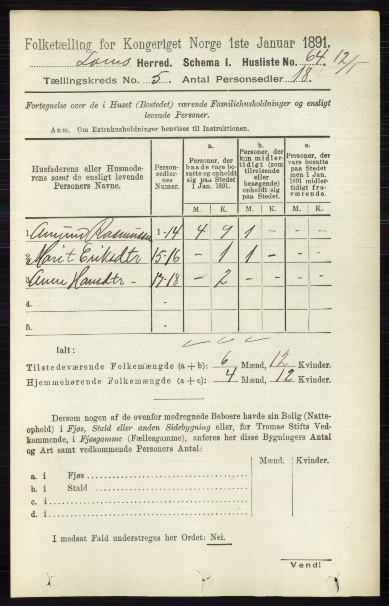 RA, 1891 census for 0514 Lom, 1891, p. 1841