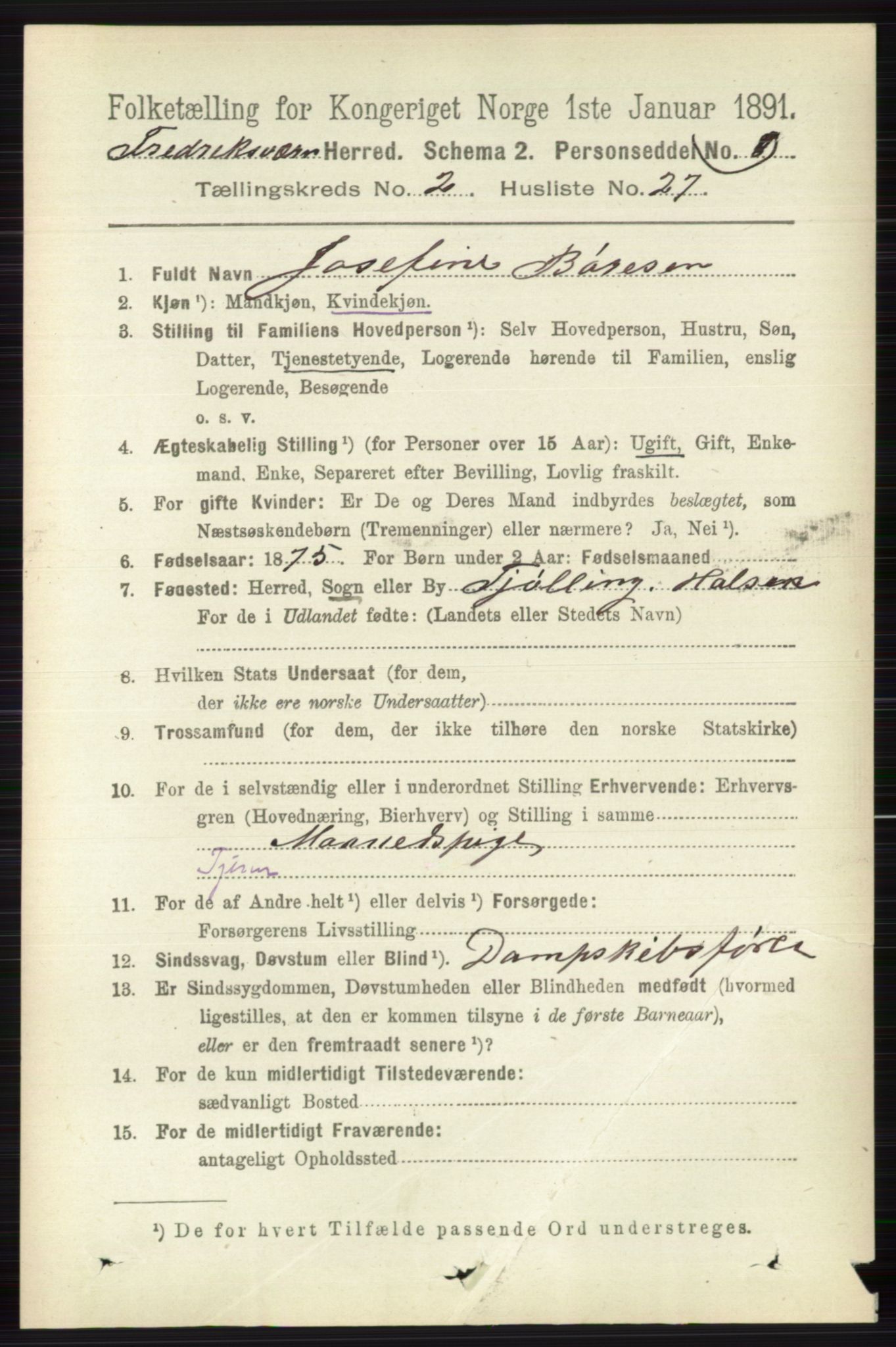 RA, 1891 census for 0798 Fredriksvern, 1891, p. 421