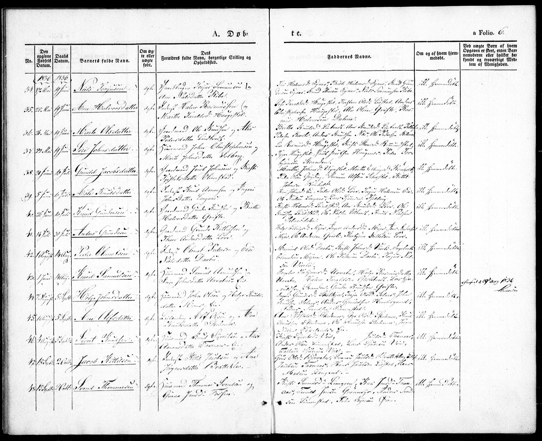 Gjerstad sokneprestkontor, AV/SAK-1111-0014/F/Fa/Fab/L0002: Parish register (official) no. A 2, 1835-1852, p. 6