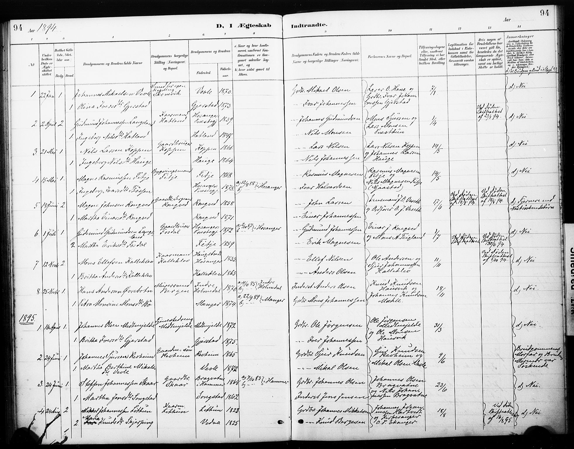 Haus sokneprestembete, AV/SAB-A-75601/H/Haa: Parish register (official) no. C 1, 1887-1899, p. 94