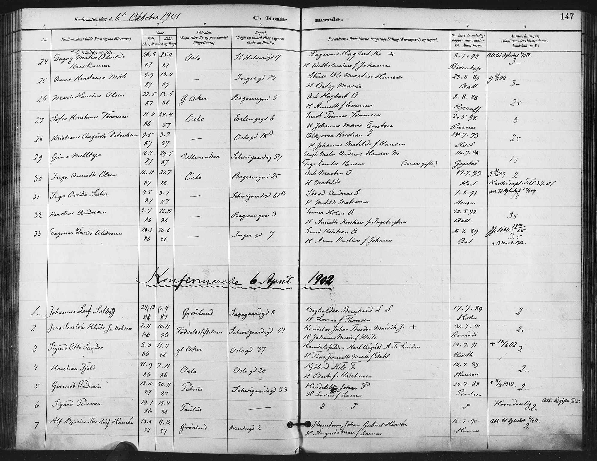 Gamlebyen prestekontor Kirkebøker, AV/SAO-A-10884/F/Fa/L0008: Parish register (official) no. 8, 1891-1908, p. 147