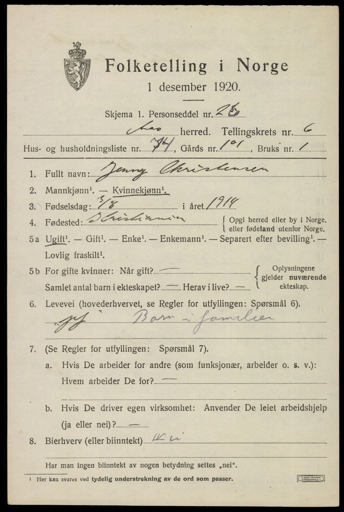 SAO, 1920 census for Ås, 1920, p. 7720