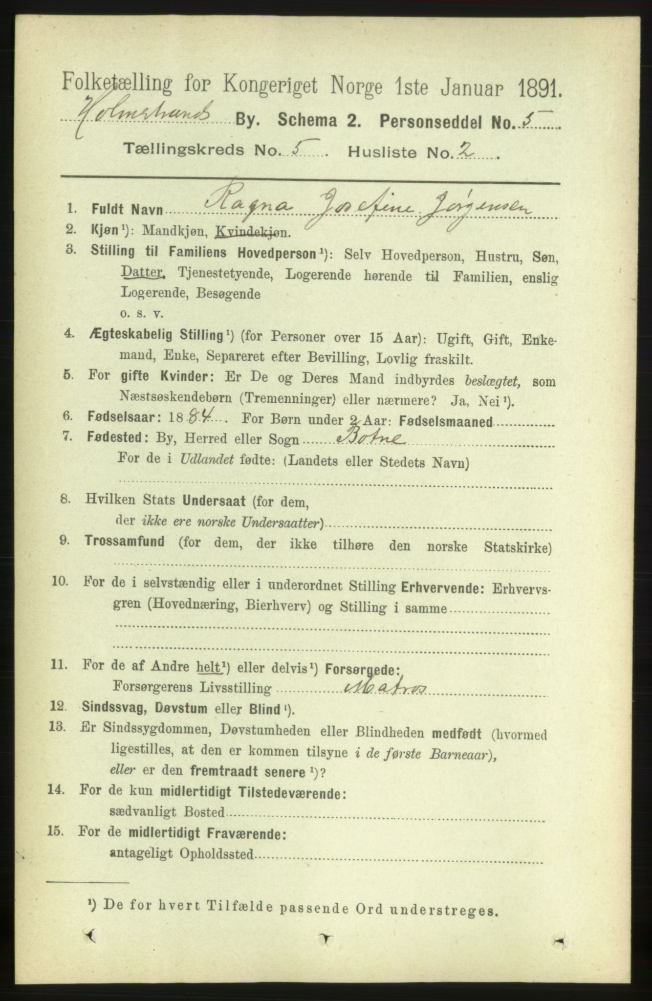 RA, 1891 census for 0702 Holmestrand, 1891, p. 2657