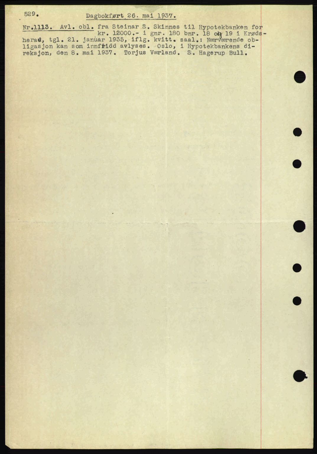 Eiker, Modum og Sigdal sorenskriveri, SAKO/A-123/G/Ga/Gab/L0035: Mortgage book no. A5, 1937-1937, Diary no: : 1113/1937