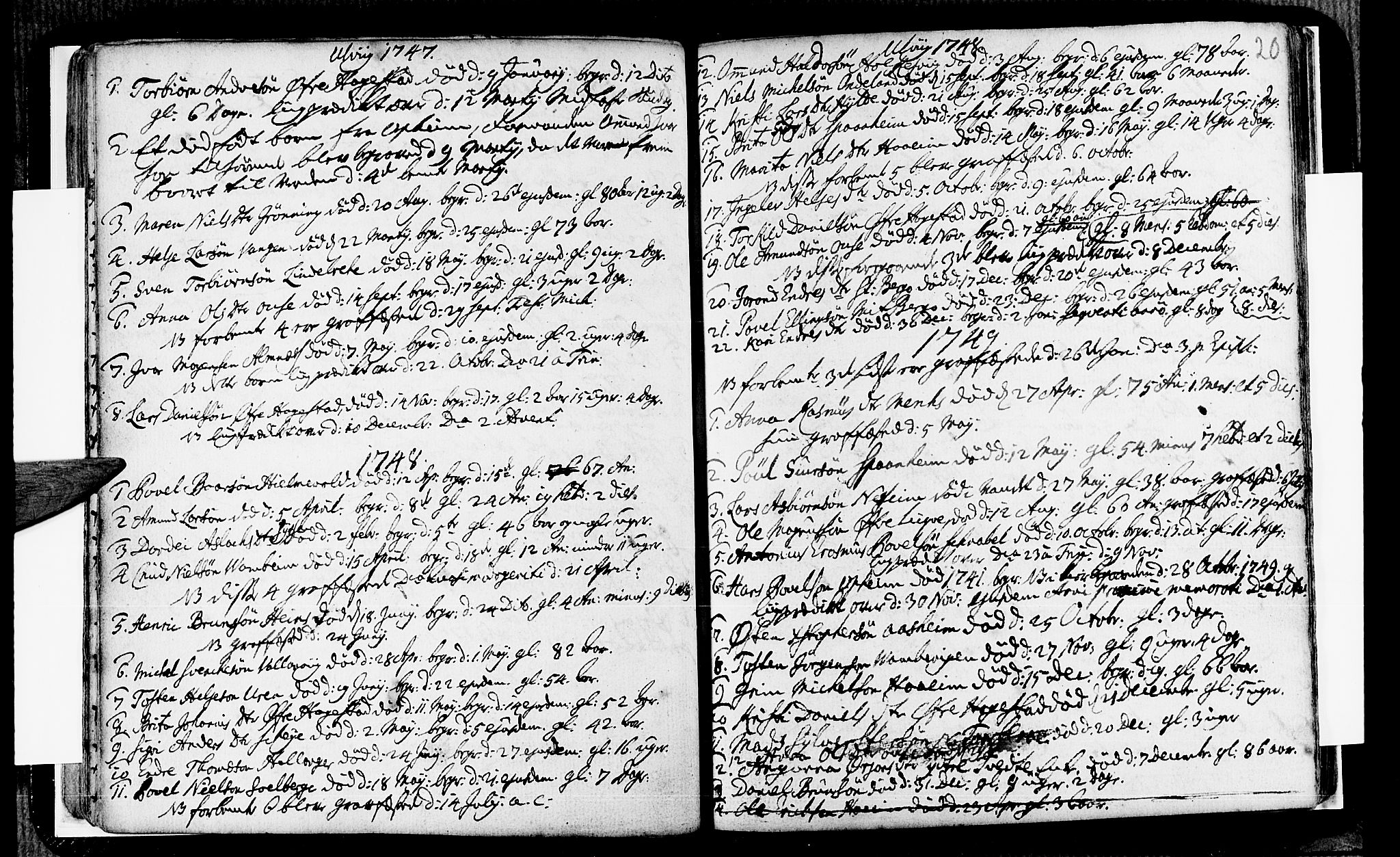 Ulvik sokneprestembete, SAB/A-78801/H/Haa: Parish register (official) no. A 8, 1743-1792, p. 20