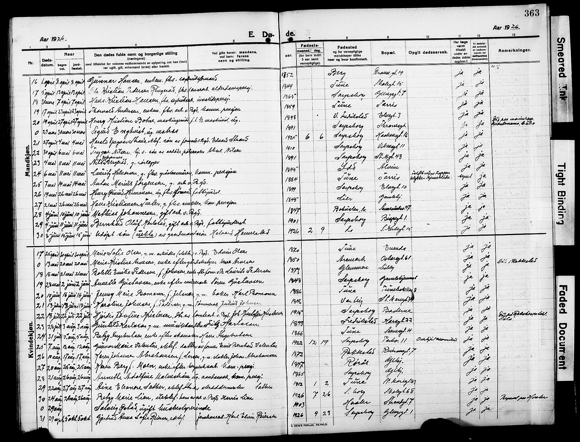 Sarpsborg prestekontor Kirkebøker, AV/SAO-A-2006/G/Ga/L0002: Parish register (copy) no. 2, 1912-1931, p. 363