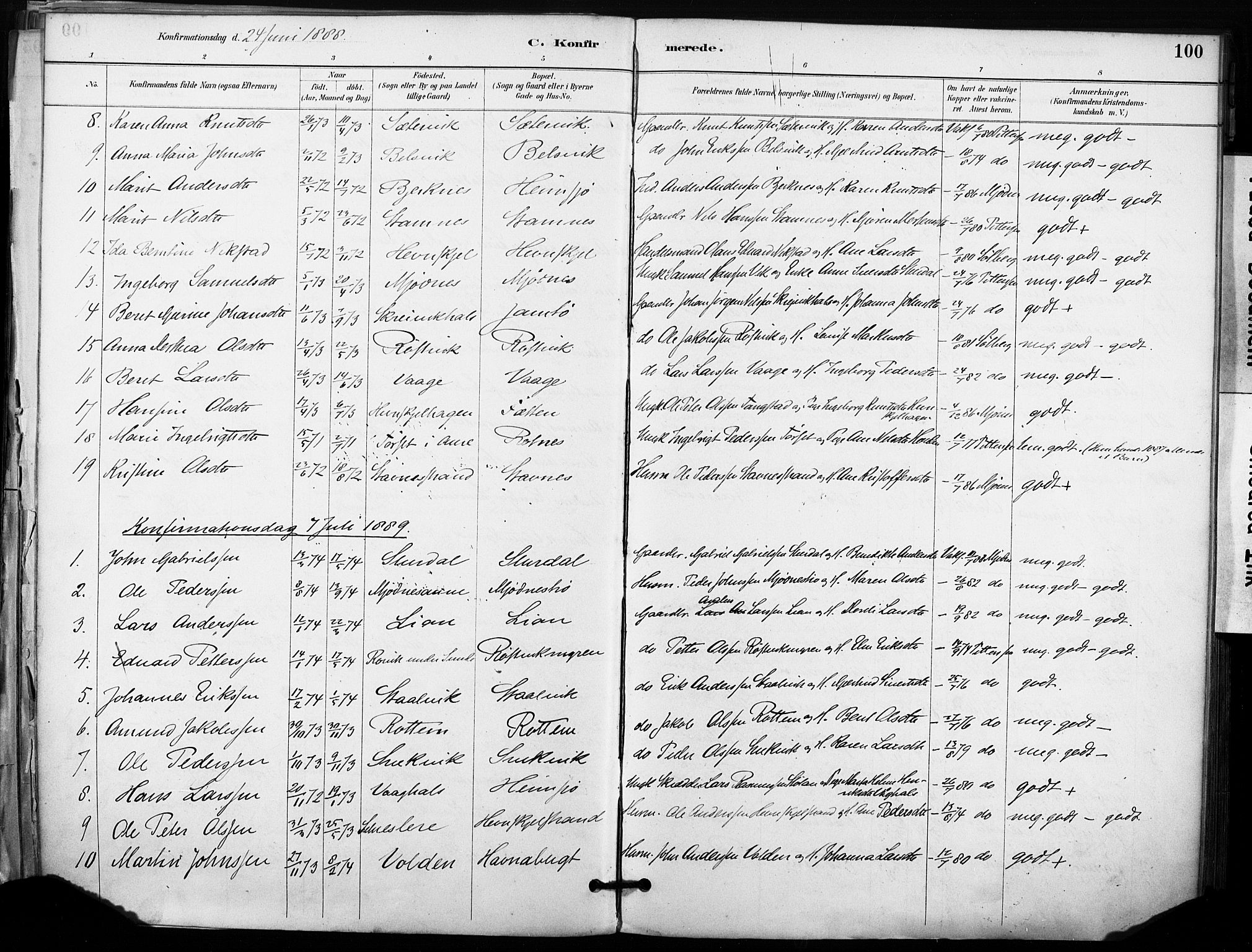 Ministerialprotokoller, klokkerbøker og fødselsregistre - Sør-Trøndelag, AV/SAT-A-1456/633/L0518: Parish register (official) no. 633A01, 1884-1906, p. 100