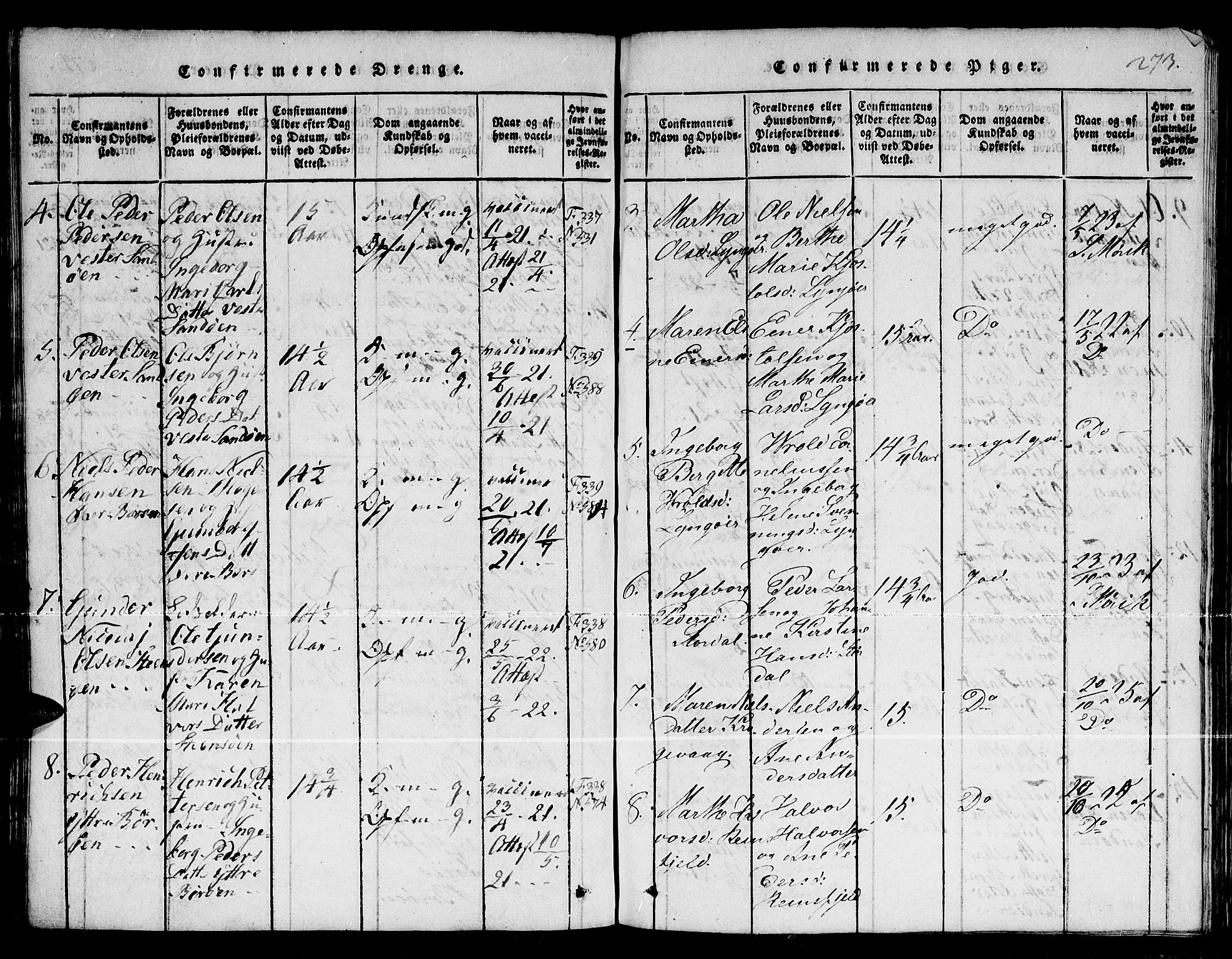 Dypvåg sokneprestkontor, SAK/1111-0007/F/Fb/Fba/L0009: Parish register (copy) no. B 9, 1816-1842, p. 273