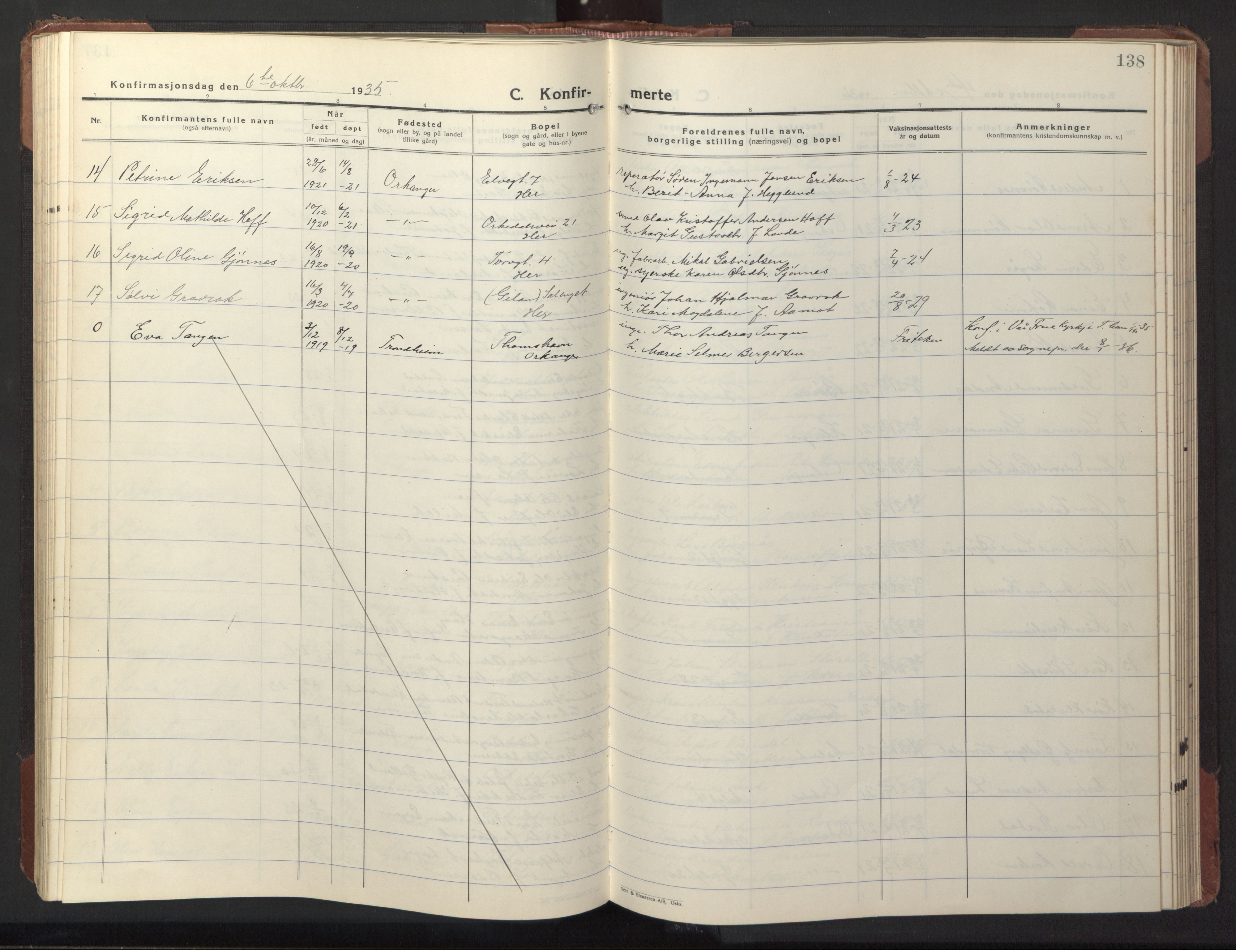 Ministerialprotokoller, klokkerbøker og fødselsregistre - Sør-Trøndelag, AV/SAT-A-1456/669/L0832: Parish register (copy) no. 669C02, 1925-1953, p. 138