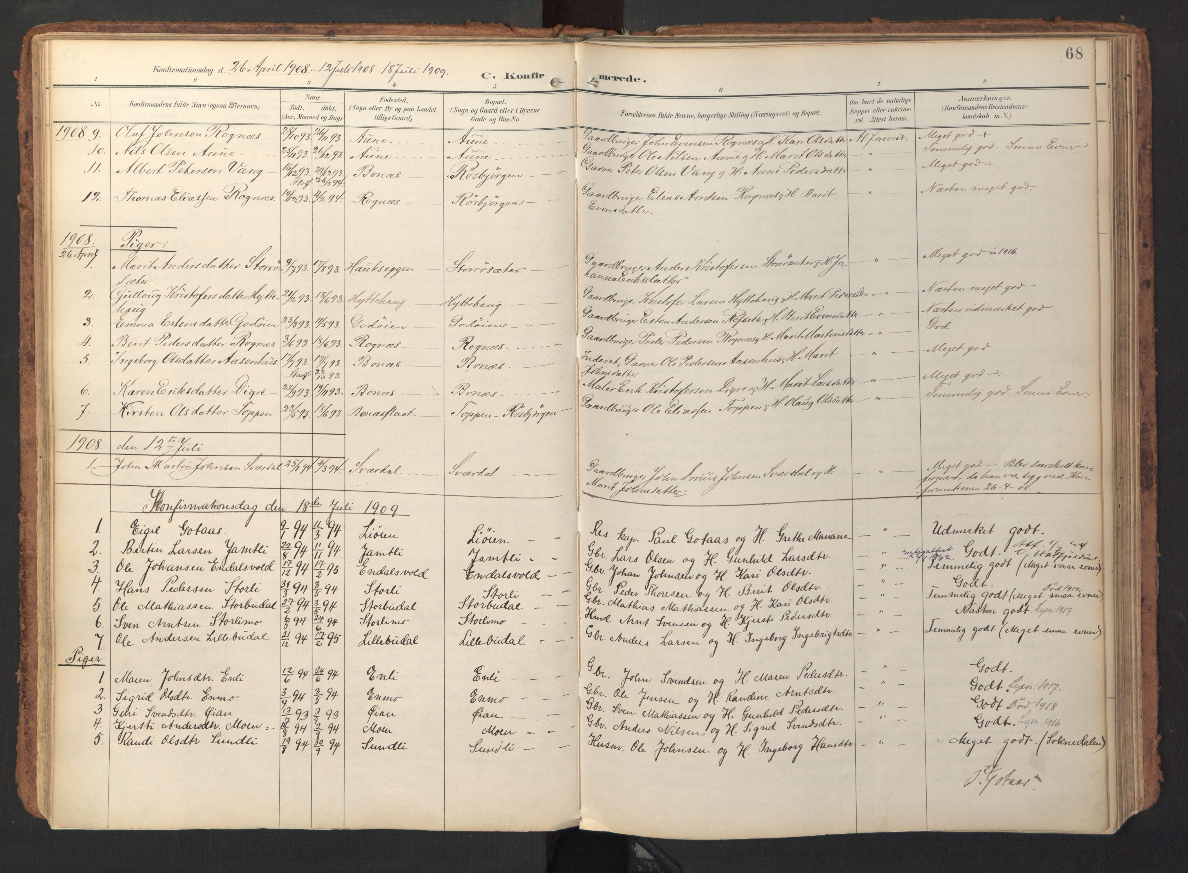 Ministerialprotokoller, klokkerbøker og fødselsregistre - Sør-Trøndelag, SAT/A-1456/690/L1050: Parish register (official) no. 690A01, 1889-1929, p. 68