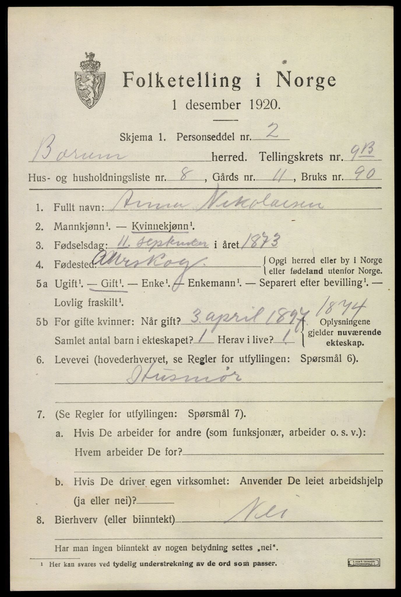 SAO, 1920 census for Bærum, 1920, p. 20630