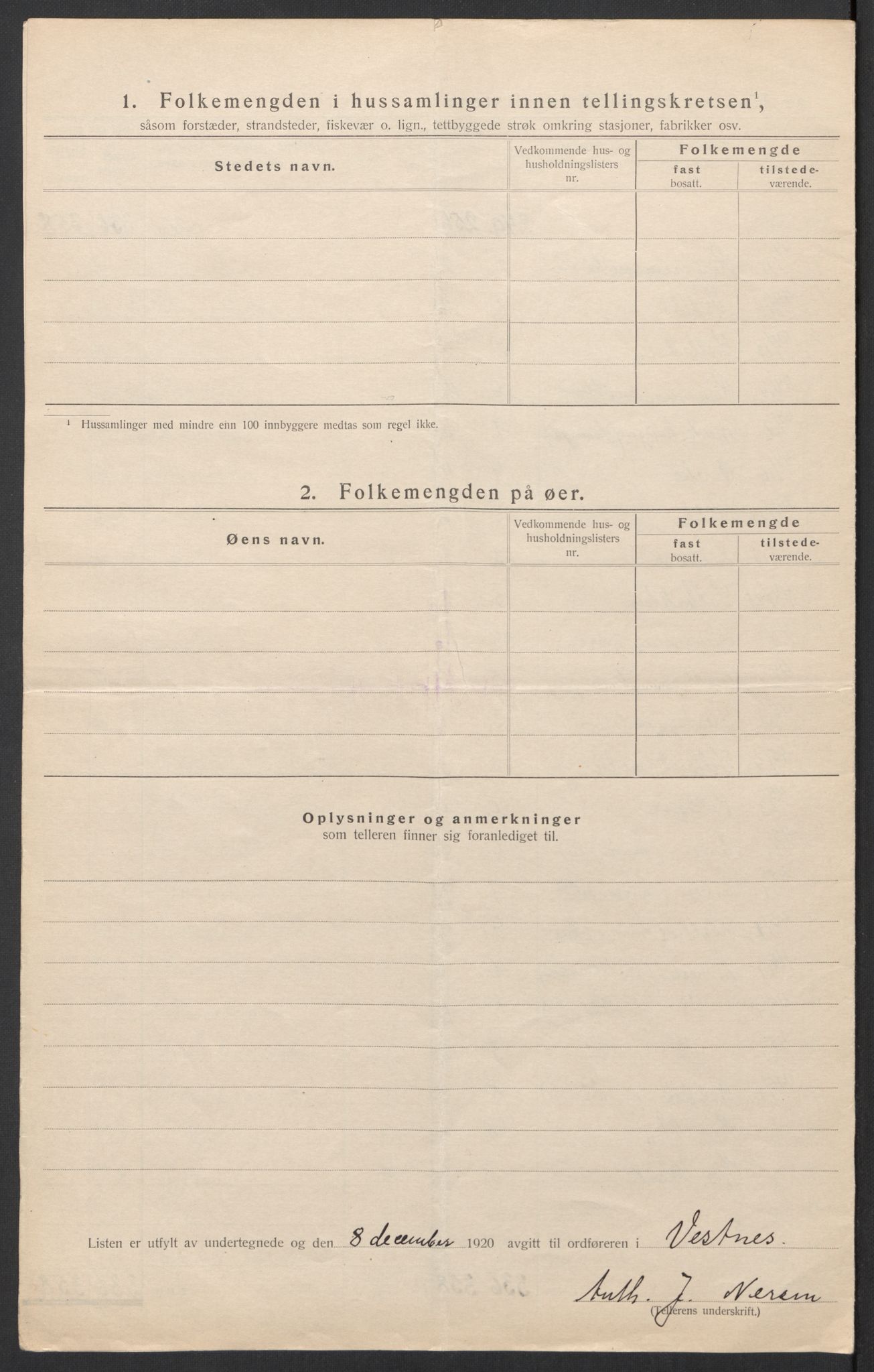 SAT, 1920 census for Vestnes, 1920, p. 12