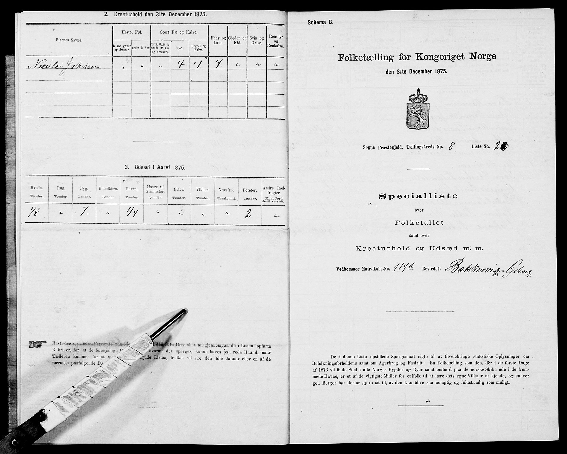 SAK, 1875 census for 1018P Søgne, 1875, p. 675