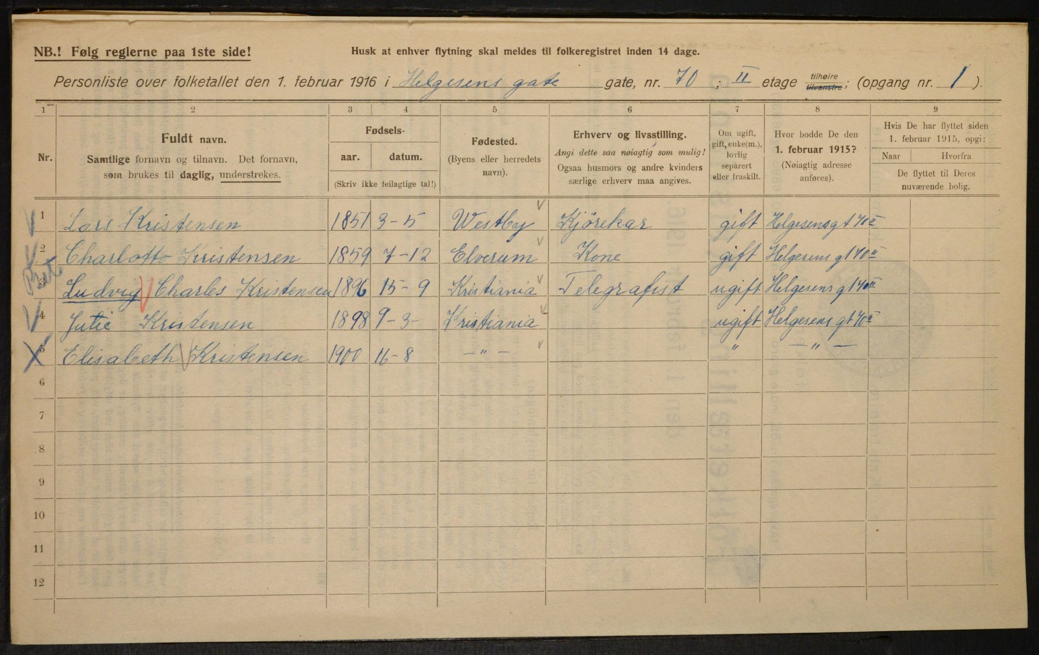 OBA, Municipal Census 1916 for Kristiania, 1916, p. 39083