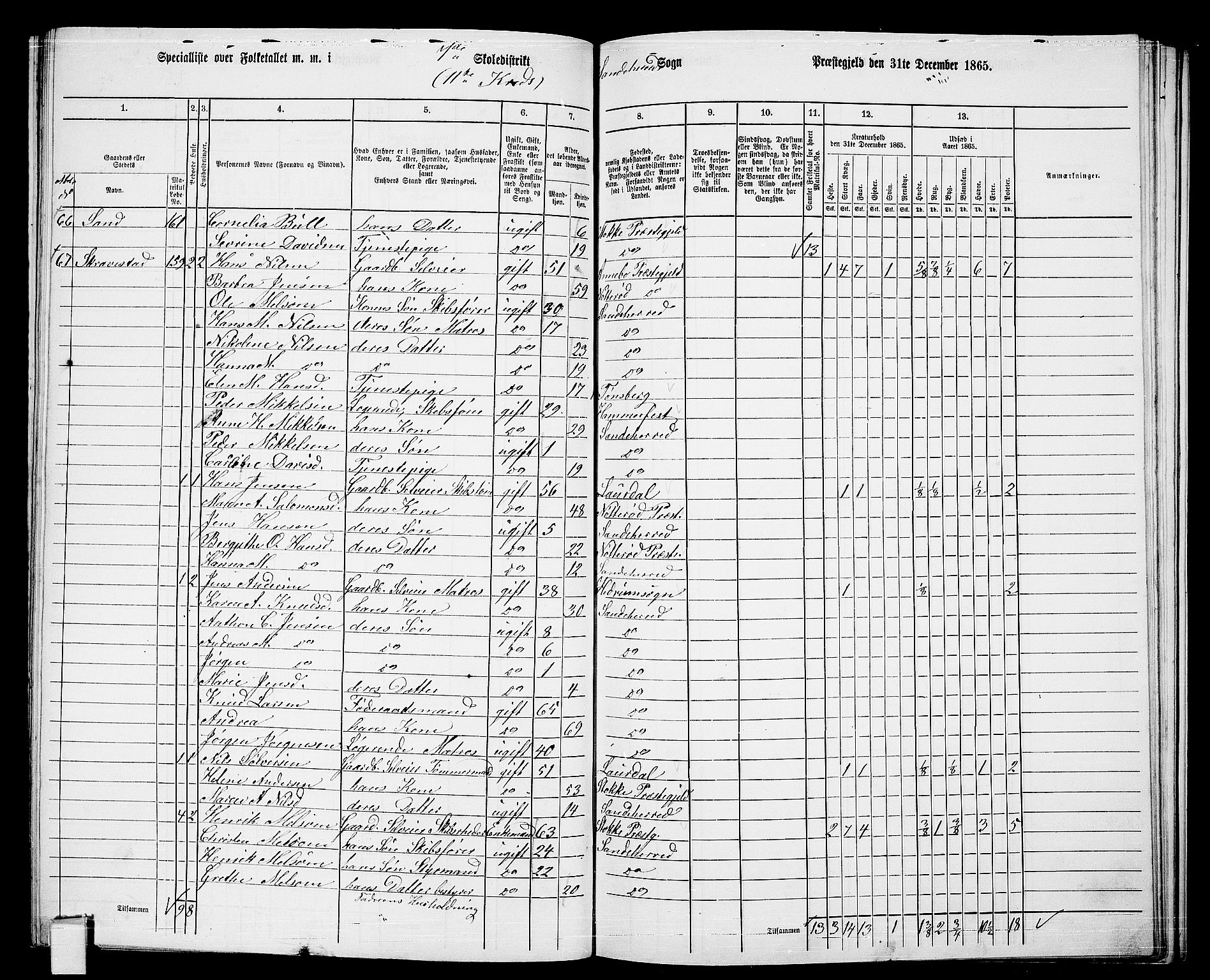 RA, 1865 census for Sandeherred/Sandeherred, 1865, p. 181