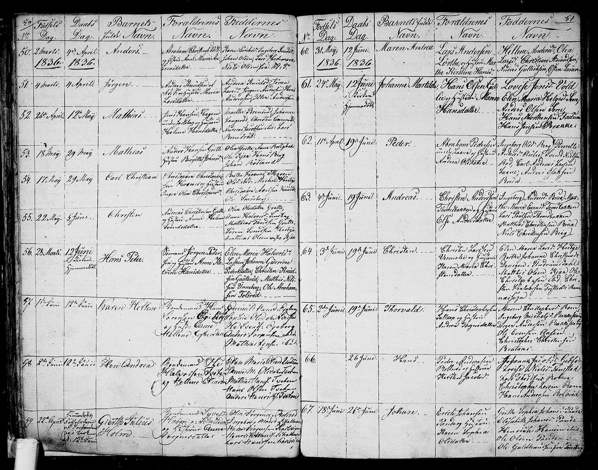 Sem kirkebøker, AV/SAKO-A-5/G/Ga/L0002: Parish register (copy) no. I 2, 1826-1844, p. 50-51