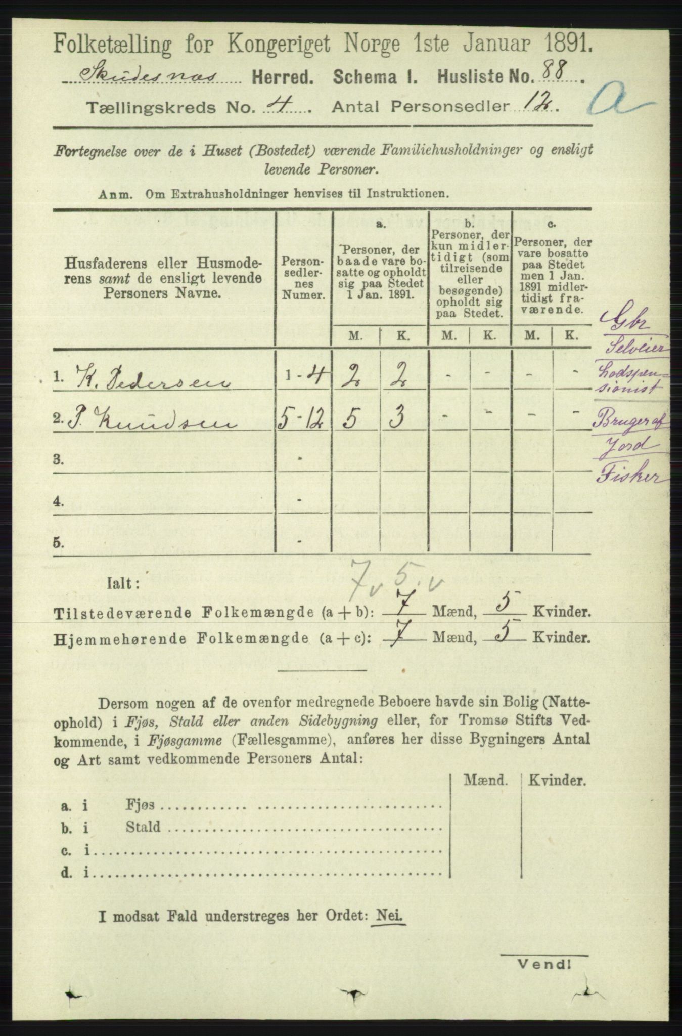 RA, 1891 census for 1150 Skudenes, 1891, p. 1860