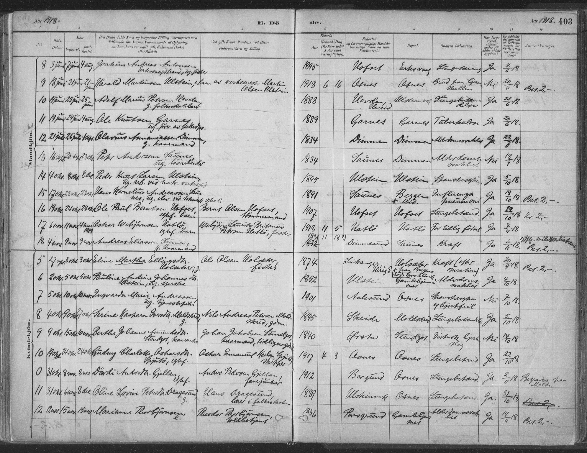 Ministerialprotokoller, klokkerbøker og fødselsregistre - Møre og Romsdal, AV/SAT-A-1454/509/L0106: Parish register (official) no. 509A04, 1883-1922, p. 403