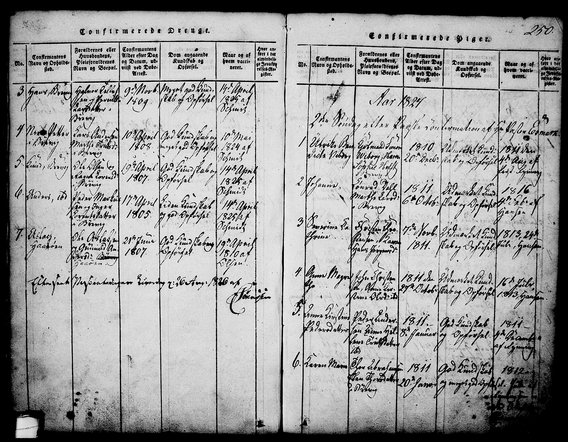 Brevik kirkebøker, SAKO/A-255/G/Ga/L0001: Parish register (copy) no. 1, 1814-1845, p. 250