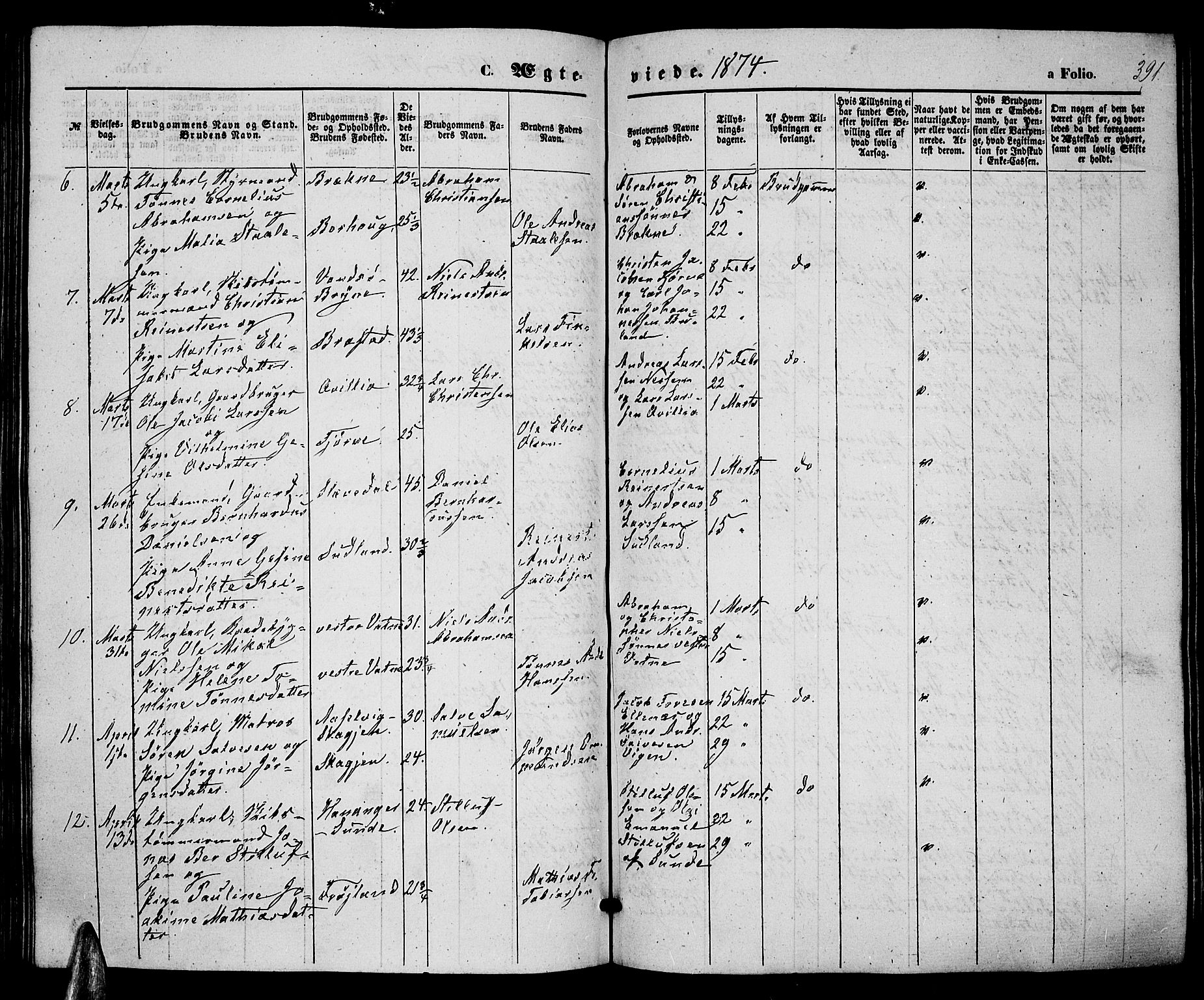 Lista sokneprestkontor, SAK/1111-0027/F/Fb/L0003: Parish register (copy) no. B 3, 1862-1877, p. 391