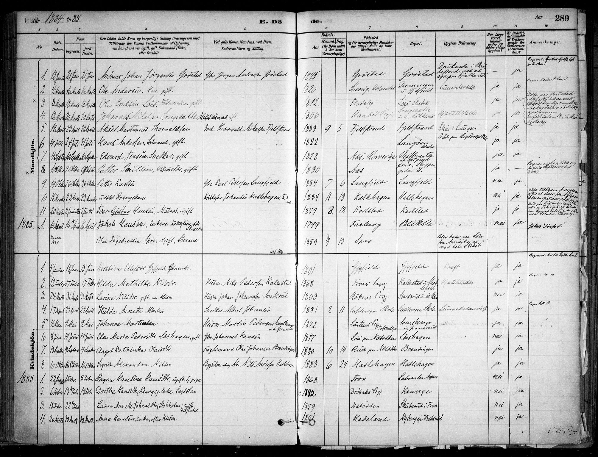 Nesodden prestekontor Kirkebøker, SAO/A-10013/F/Fa/L0009: Parish register (official) no. I 9, 1880-1915, p. 289