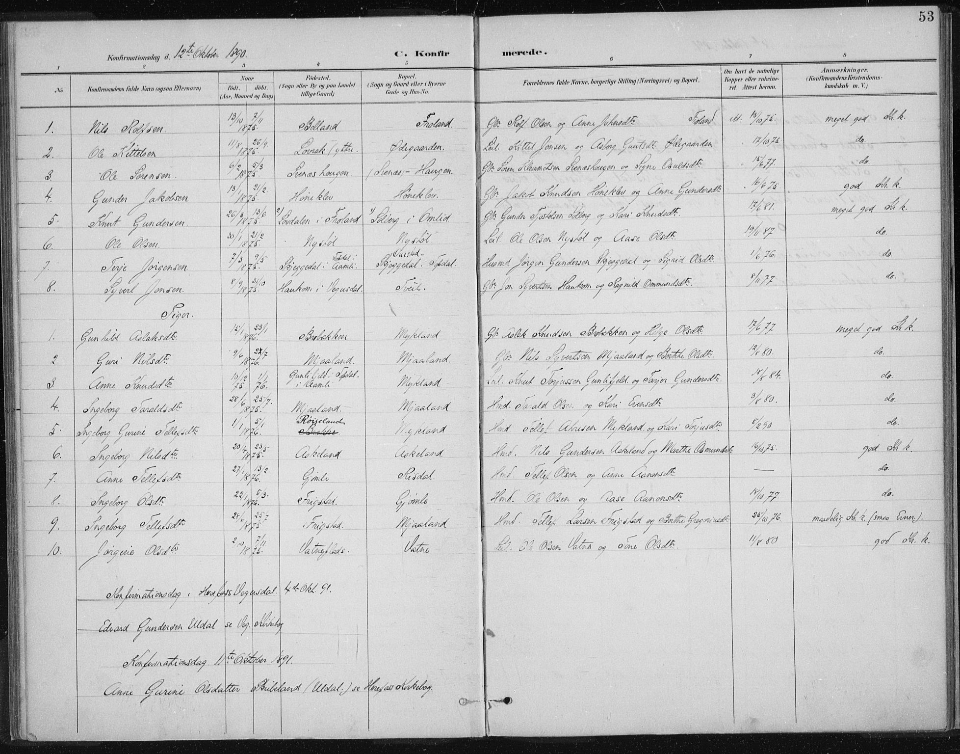 Herefoss sokneprestkontor, SAK/1111-0019/F/Fa/Fac/L0002: Parish register (official) no. A 2, 1887-1915, p. 53