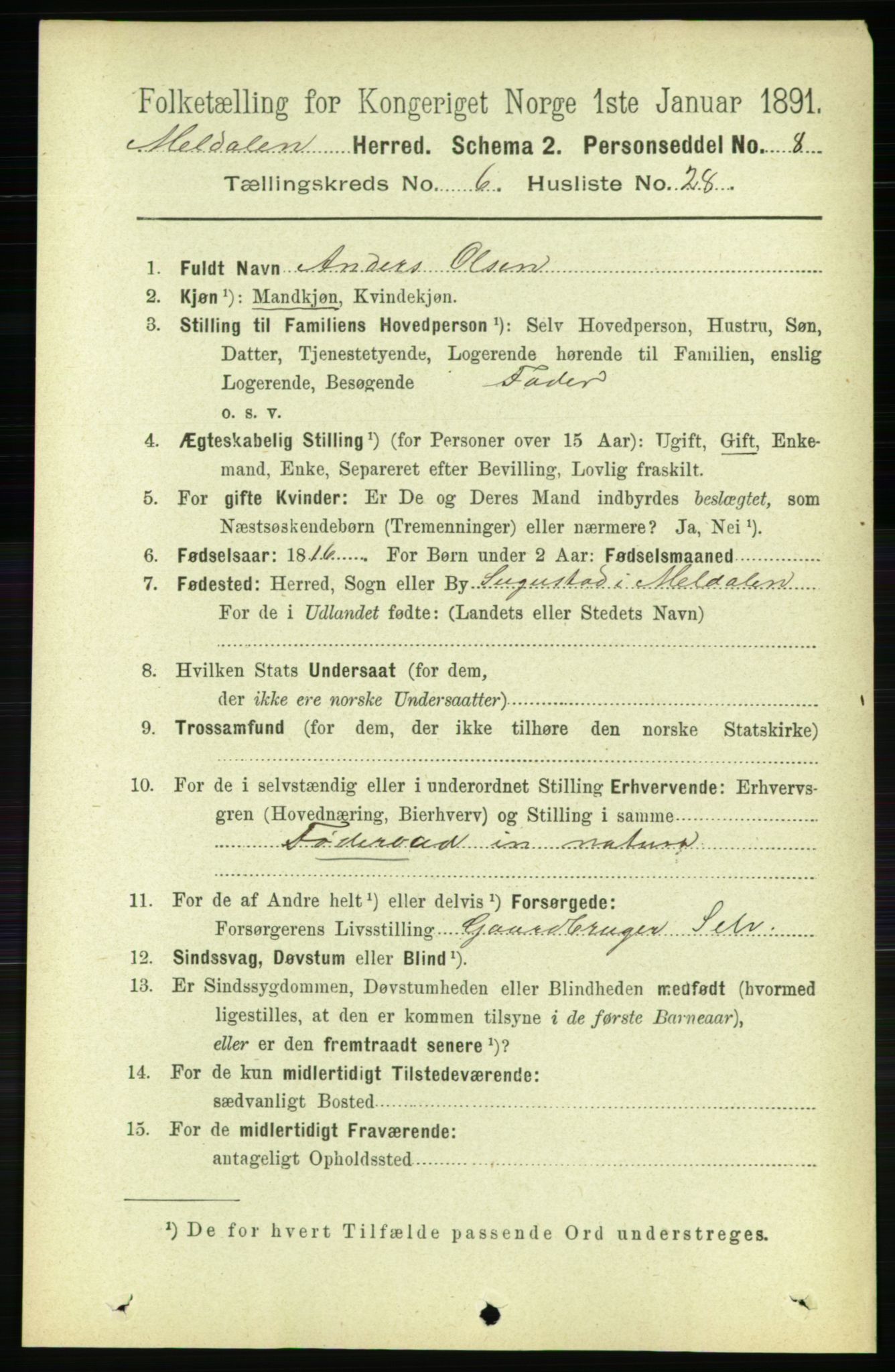 RA, 1891 census for 1636 Meldal, 1891, p. 3040