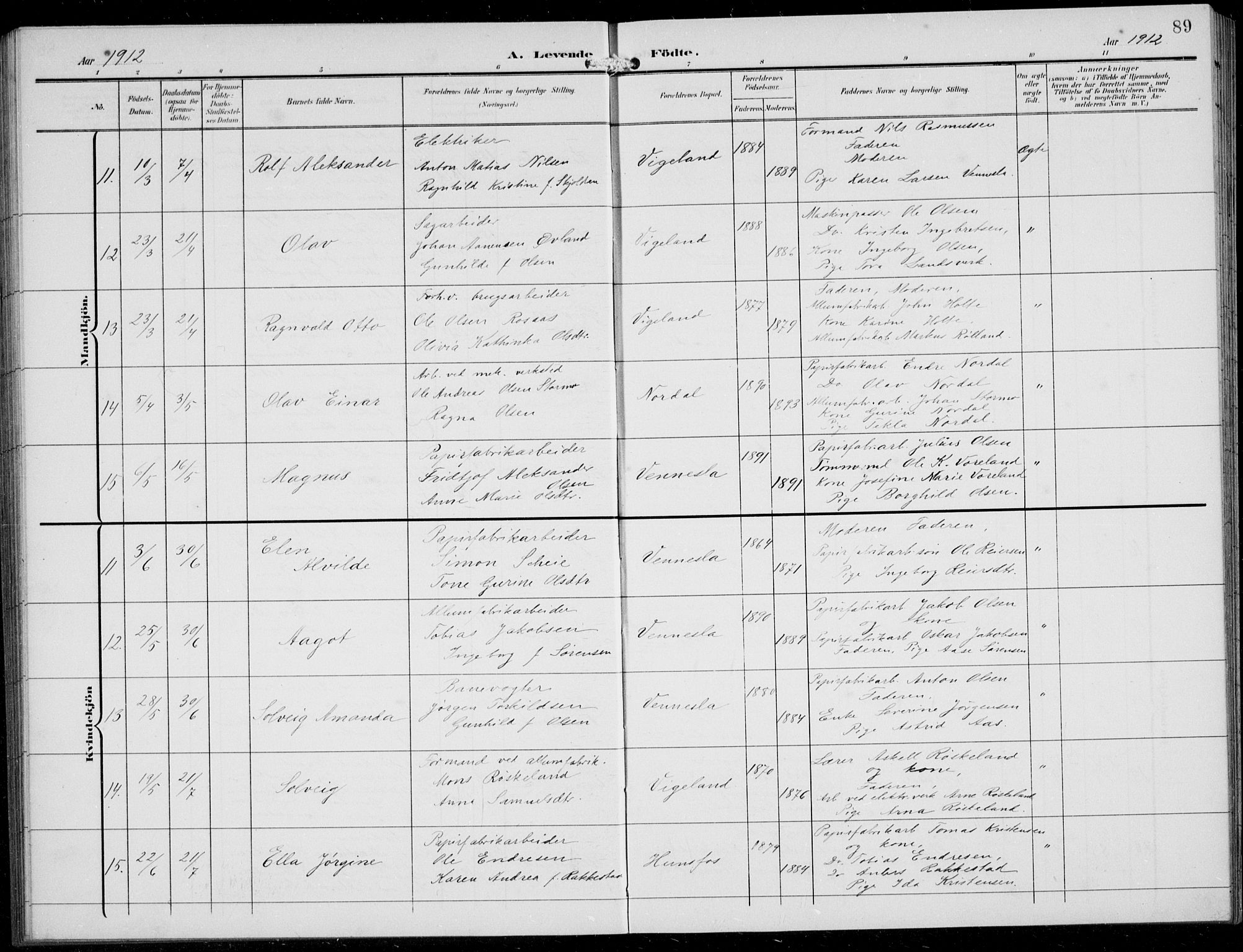 Vennesla sokneprestkontor, AV/SAK-1111-0045/Fb/Fbb/L0005: Parish register (copy) no. B 5, 1903-1913, p. 89