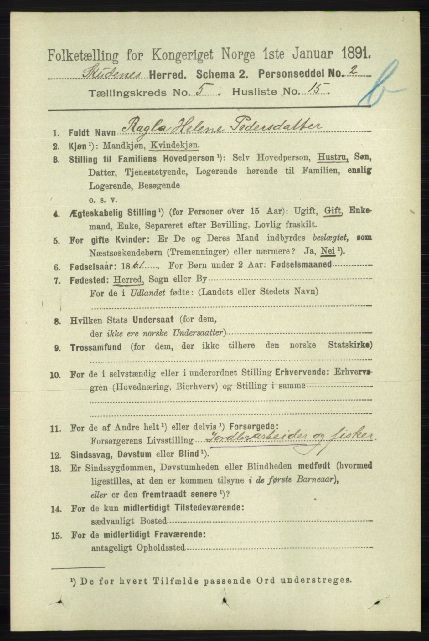 RA, 1891 census for 1150 Skudenes, 1891, p. 5308