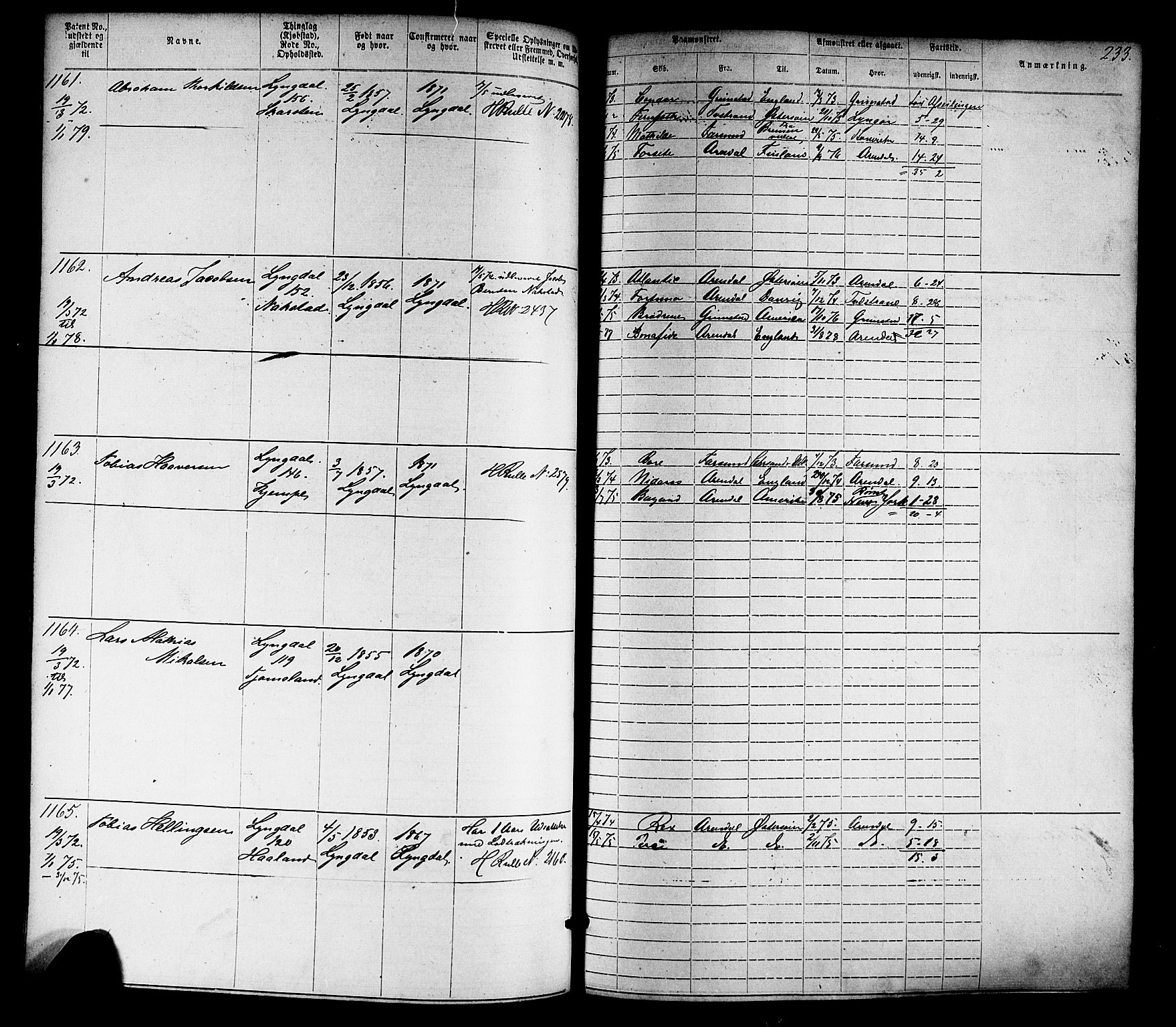 Farsund mønstringskrets, SAK/2031-0017/F/Fa/L0005: Annotasjonsrulle nr 1-1910 med register, Z-2, 1869-1877, p. 263