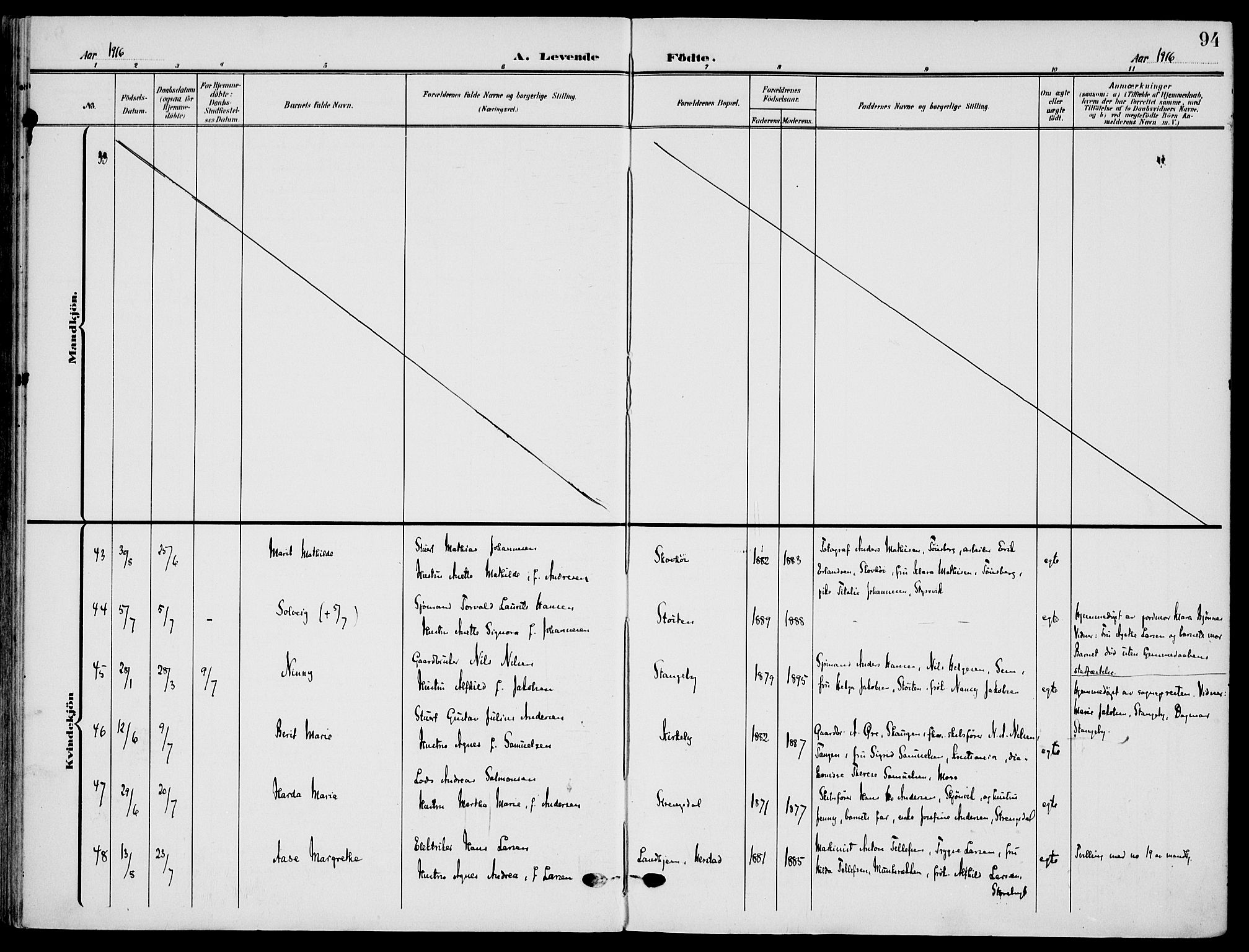 Nøtterøy kirkebøker, AV/SAKO-A-354/F/Fa/L0010: Parish register (official) no. I 10, 1908-1919, p. 94