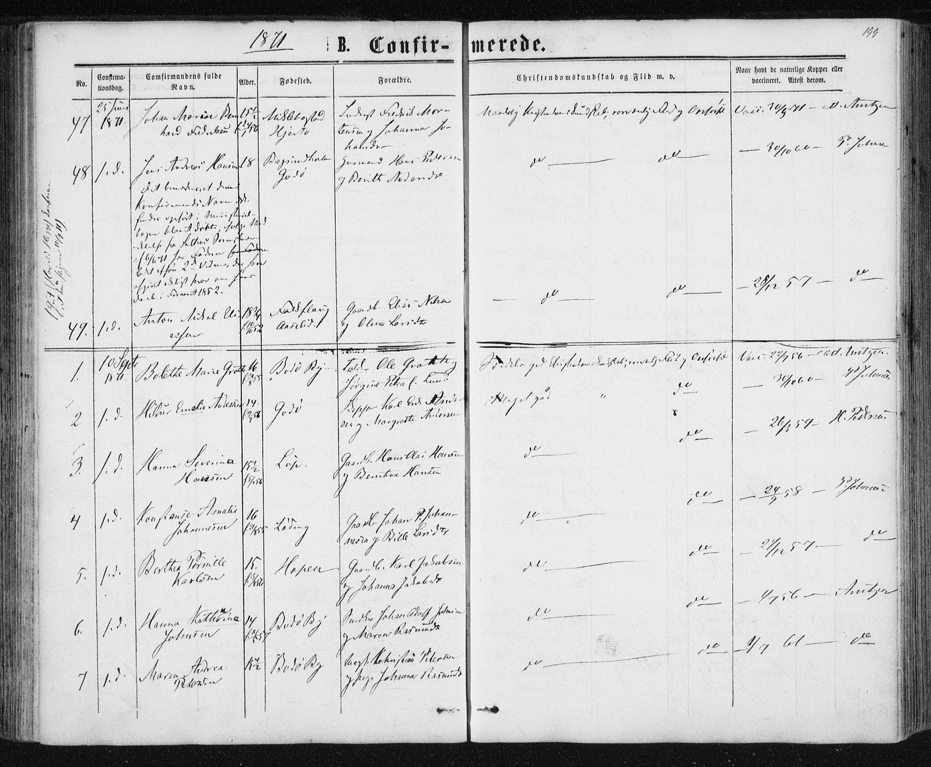 Ministerialprotokoller, klokkerbøker og fødselsregistre - Nordland, AV/SAT-A-1459/801/L0008: Parish register (official) no. 801A08, 1864-1875, p. 199