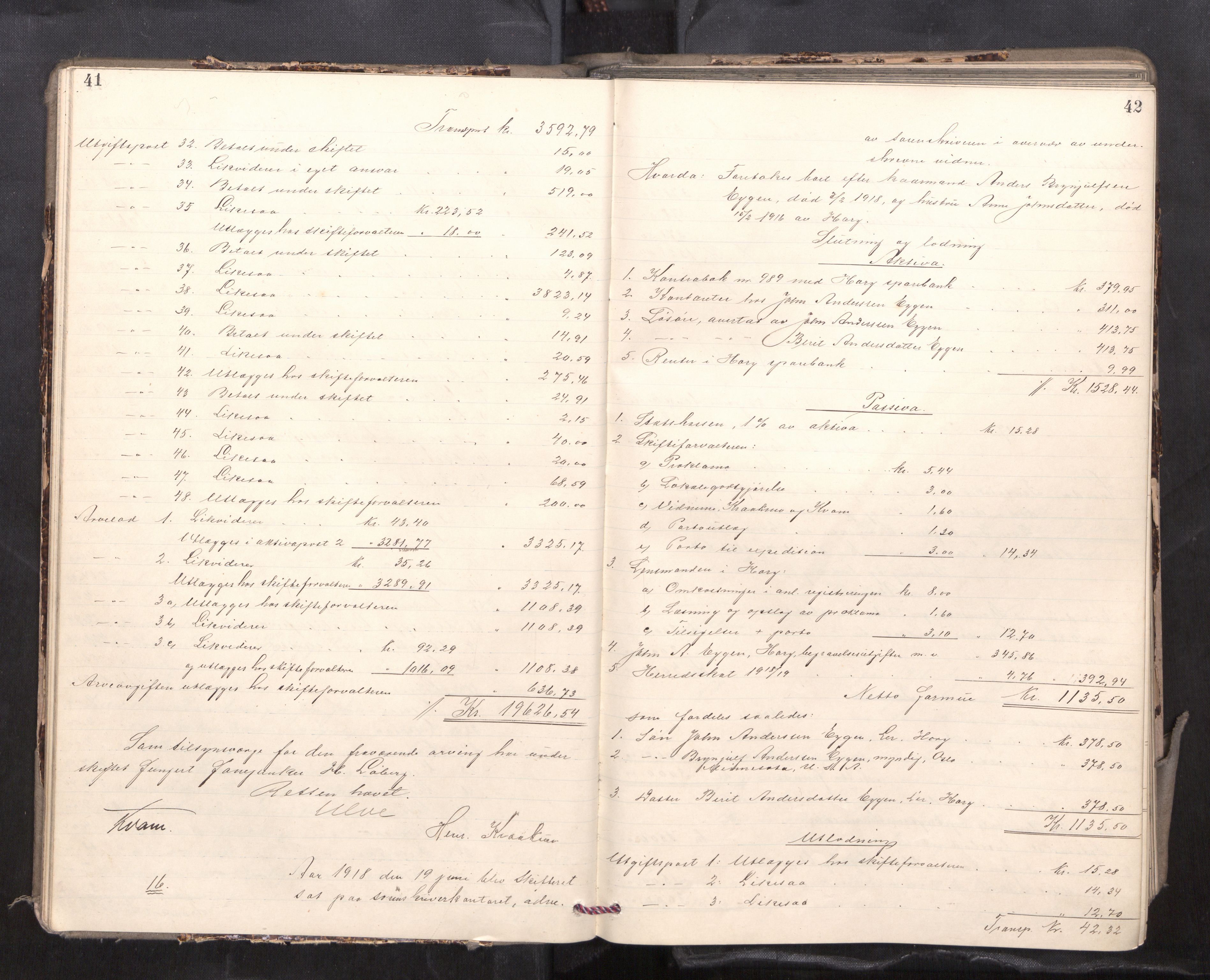 Gauldal sorenskriveri, AV/SAT-A-0014/1/3/3A/L0018: Skifteslutningsprotokoll  5, 1917-1924, p. 41-42