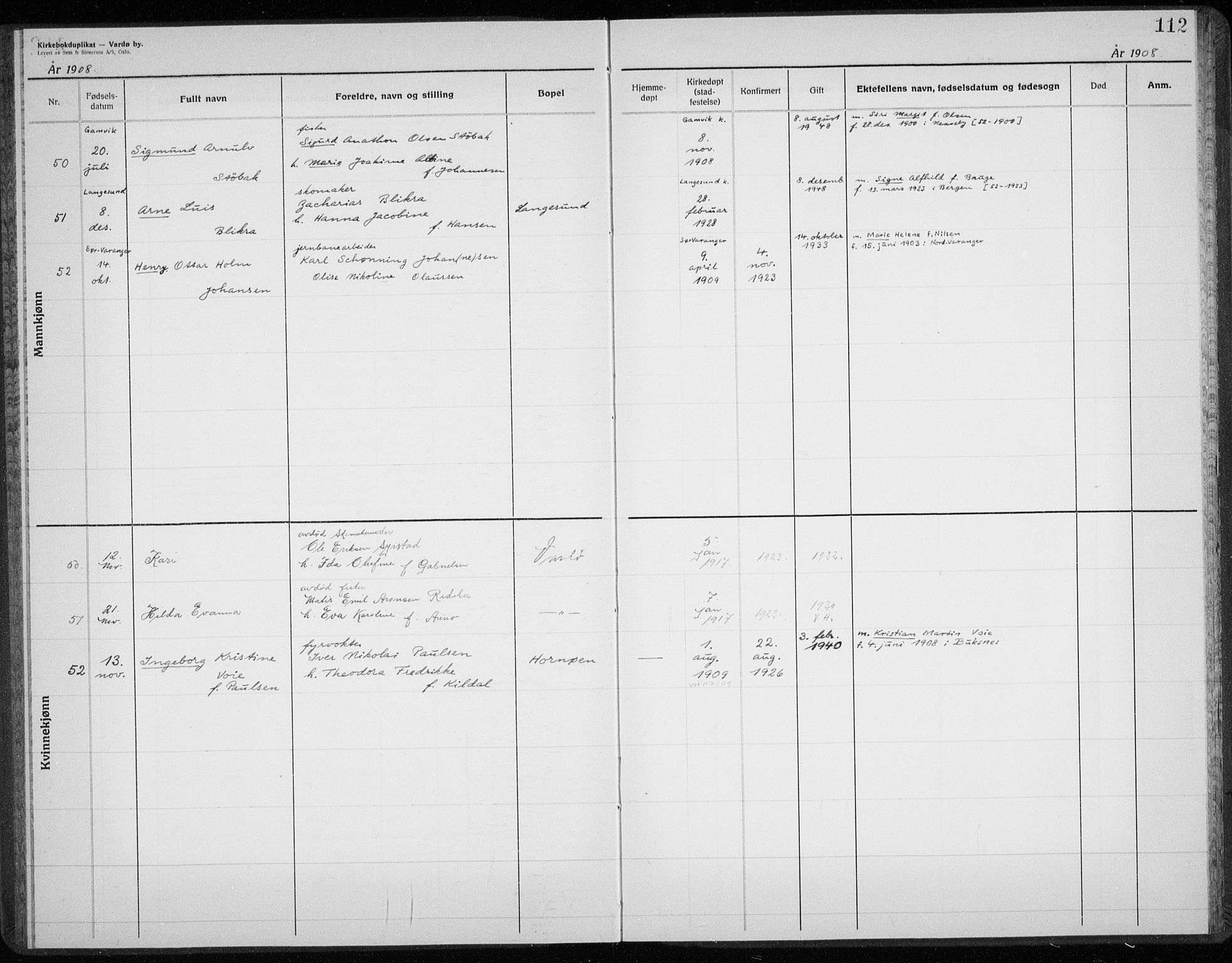 Vardø sokneprestkontor, AV/SATØ-S-1332/H/Hc/L0001kirkerekon: Other parish register no. 1, 1900-1914, p. 112